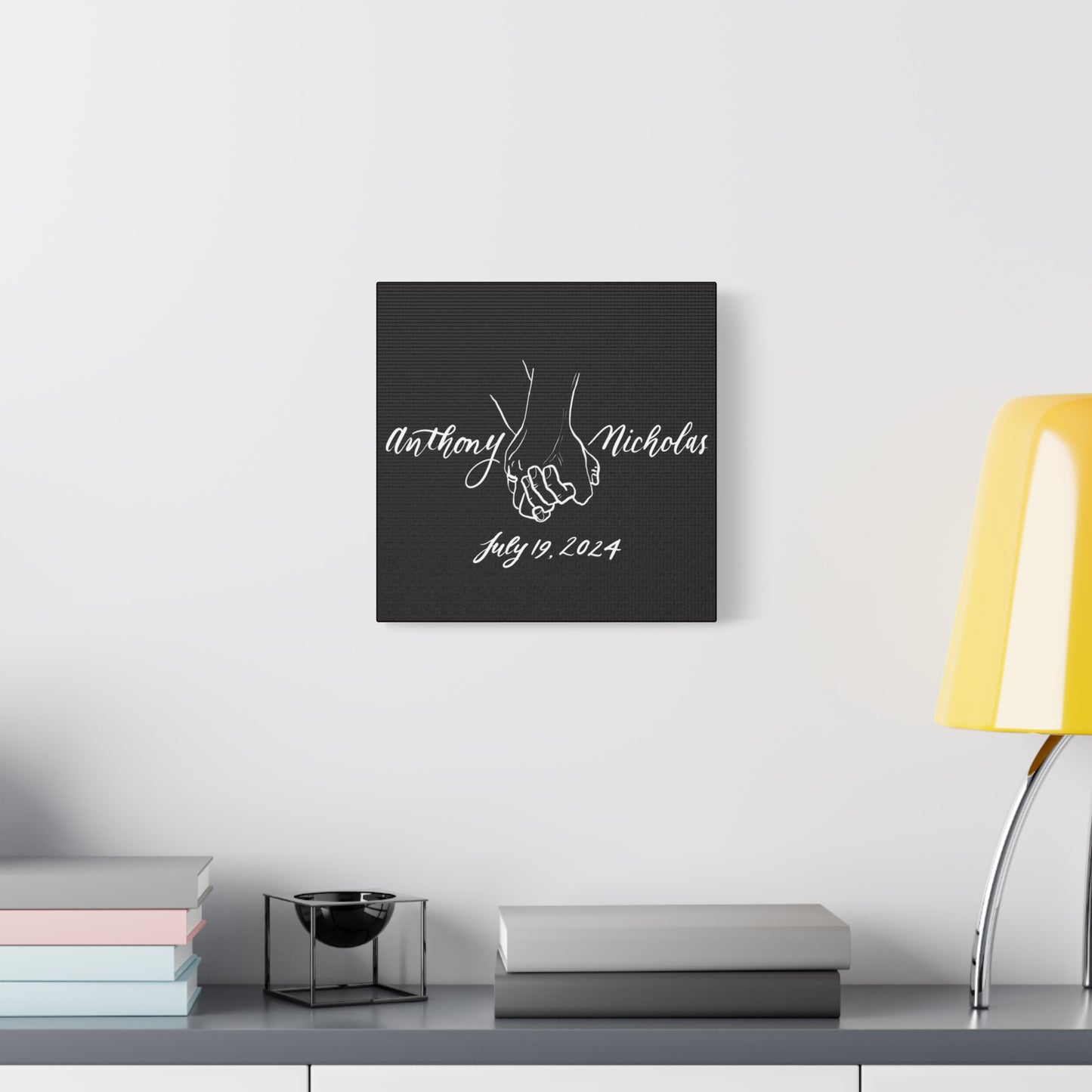 CUSTOM3 w Ring - Anthony & Nicholas - White Sketch on Black Canvas - Wedding Gift - Matte Canvas, Stretched, 1.25" - CUSTOM