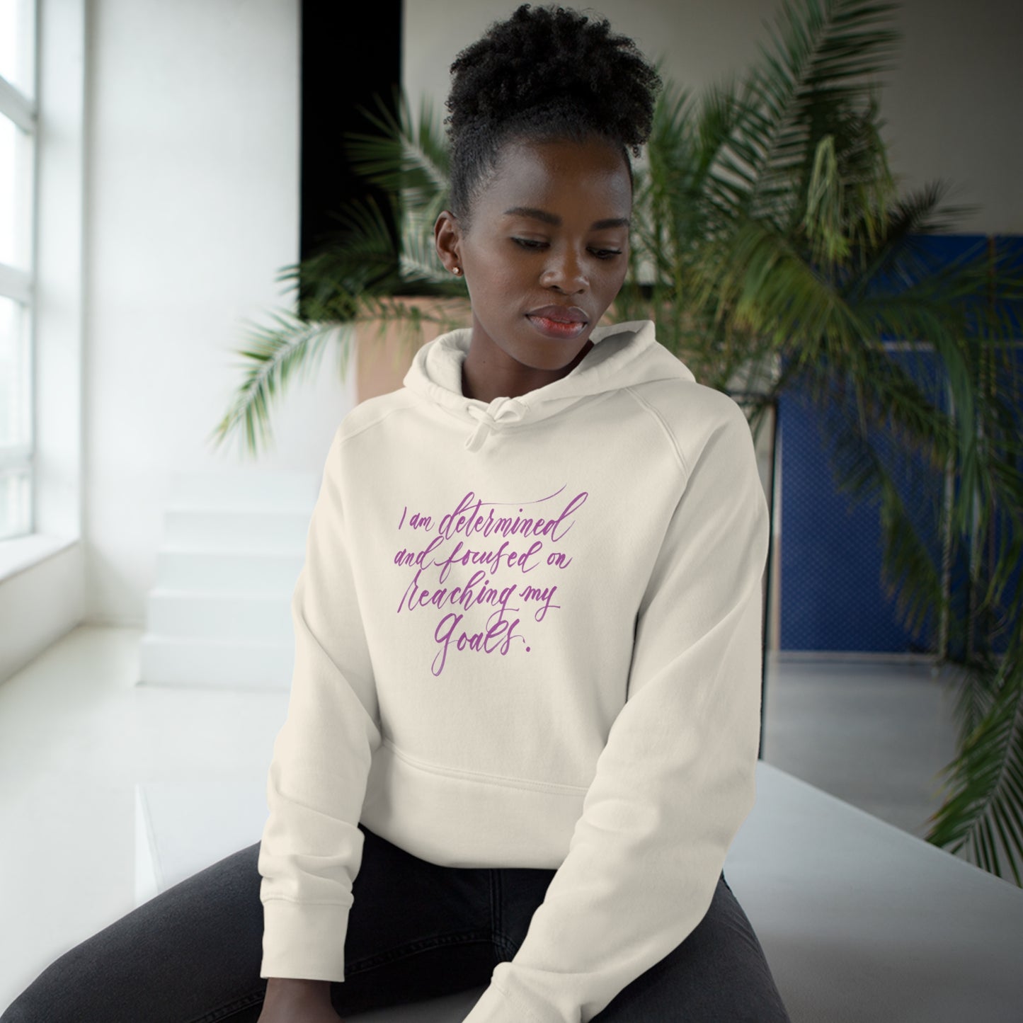 Determination Hoodie - "I am determined..." Calligraphy Printed Cotton Blend ADULT Unisex Hoodie - I am empowered #01