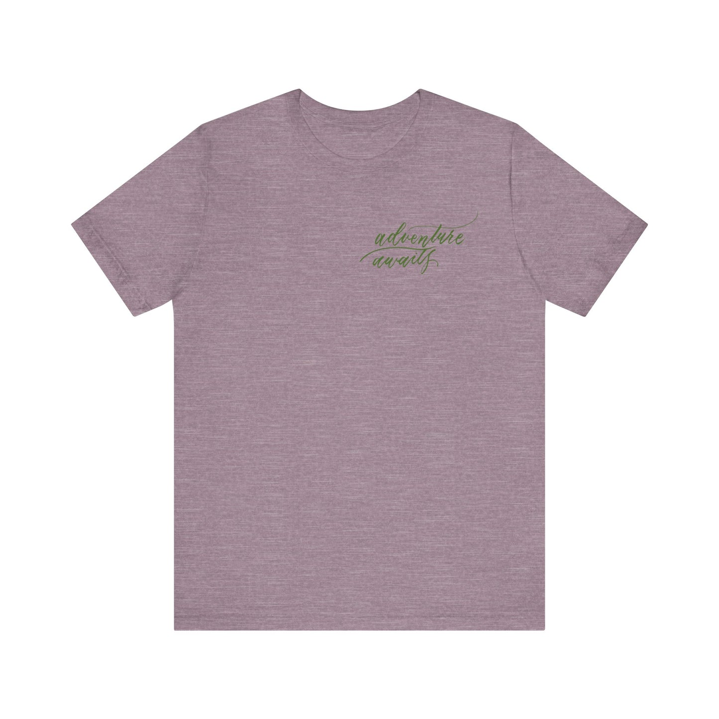 Script "Adventure Awaits" Green Calligraphy Printed Unisex T-shirt