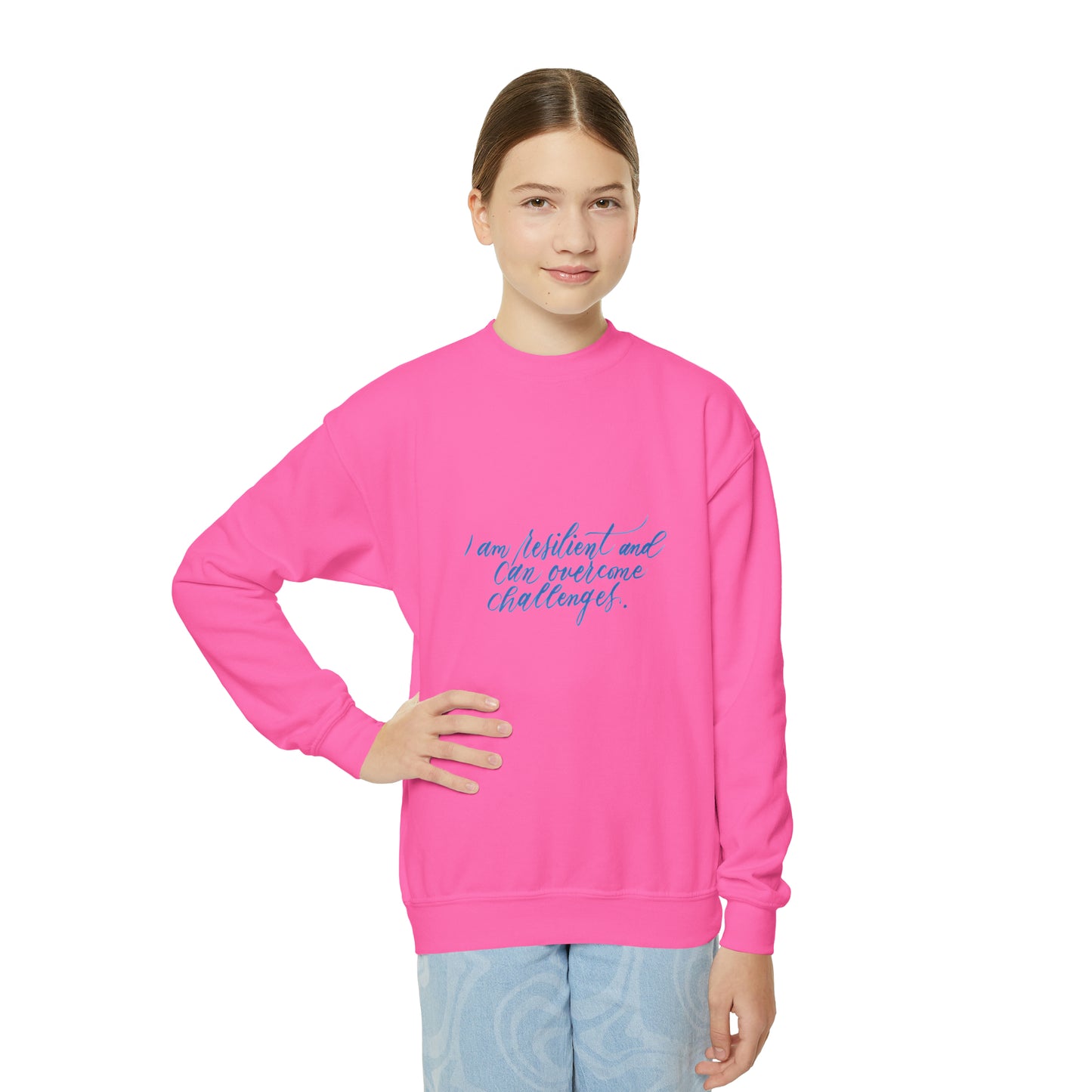 Resilient Kids Sweatshirt - "I am resilient..." Calligraphy Cotton Blend YOUTH Sweatshirt - I am Empowered #06