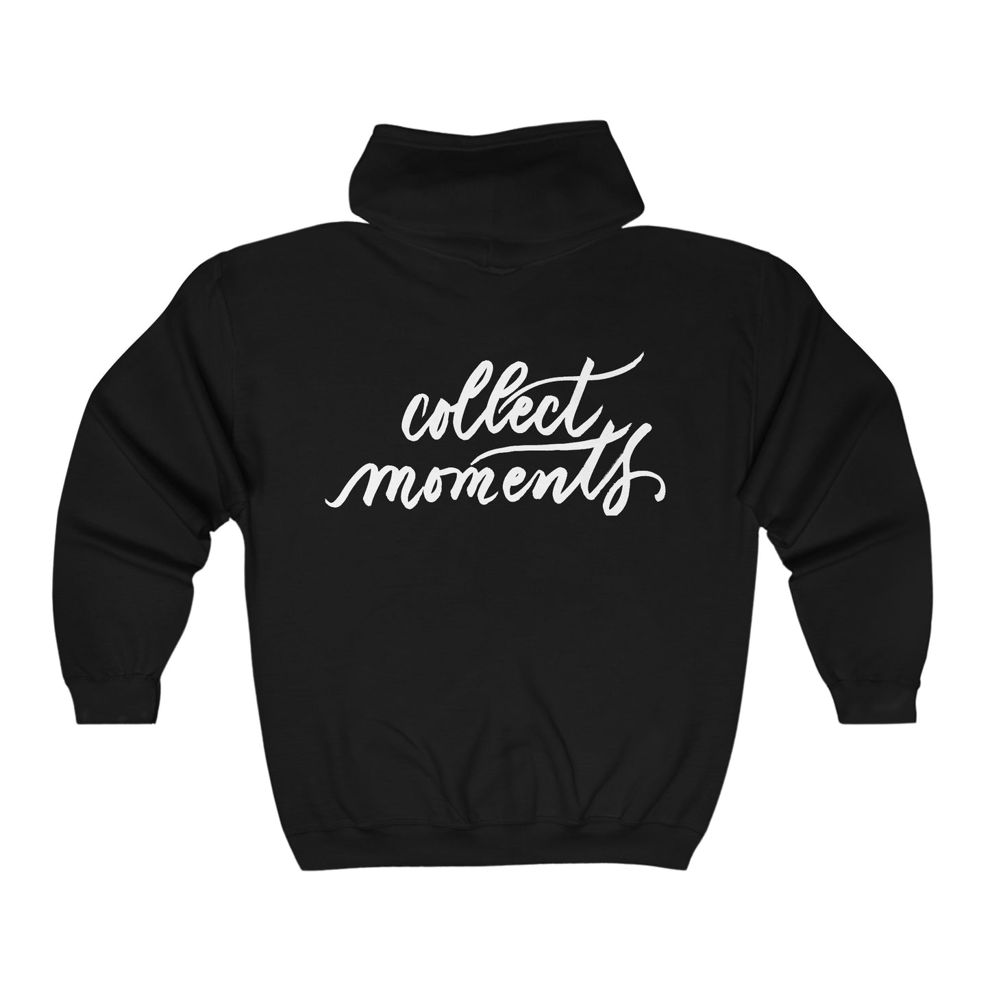 Script "Collect Moments" Zip Hoodie - Calligraphy Printed Cotton Blend ADULT Unisex Zip Hoodie