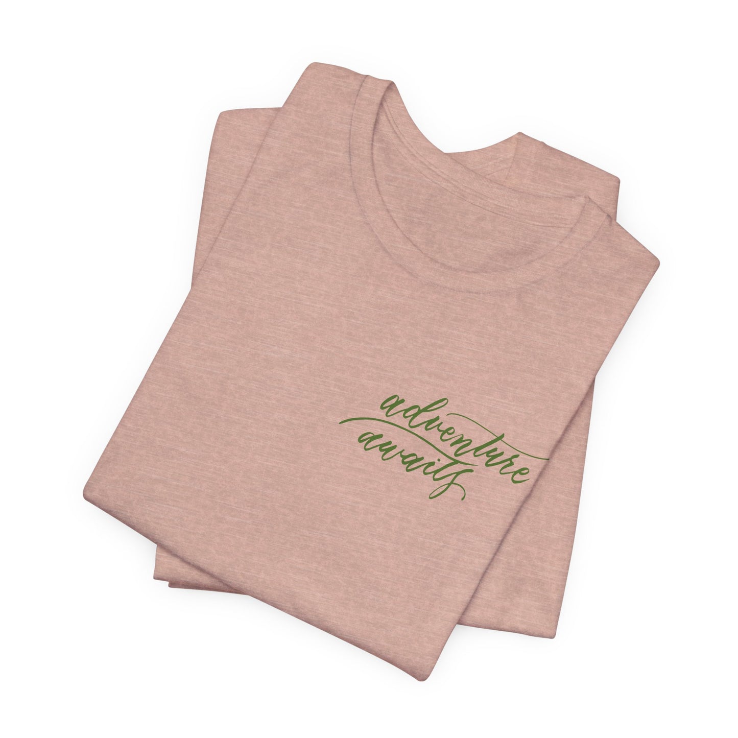 Script "Adventure Awaits" Green Calligraphy Printed Unisex T-shirt