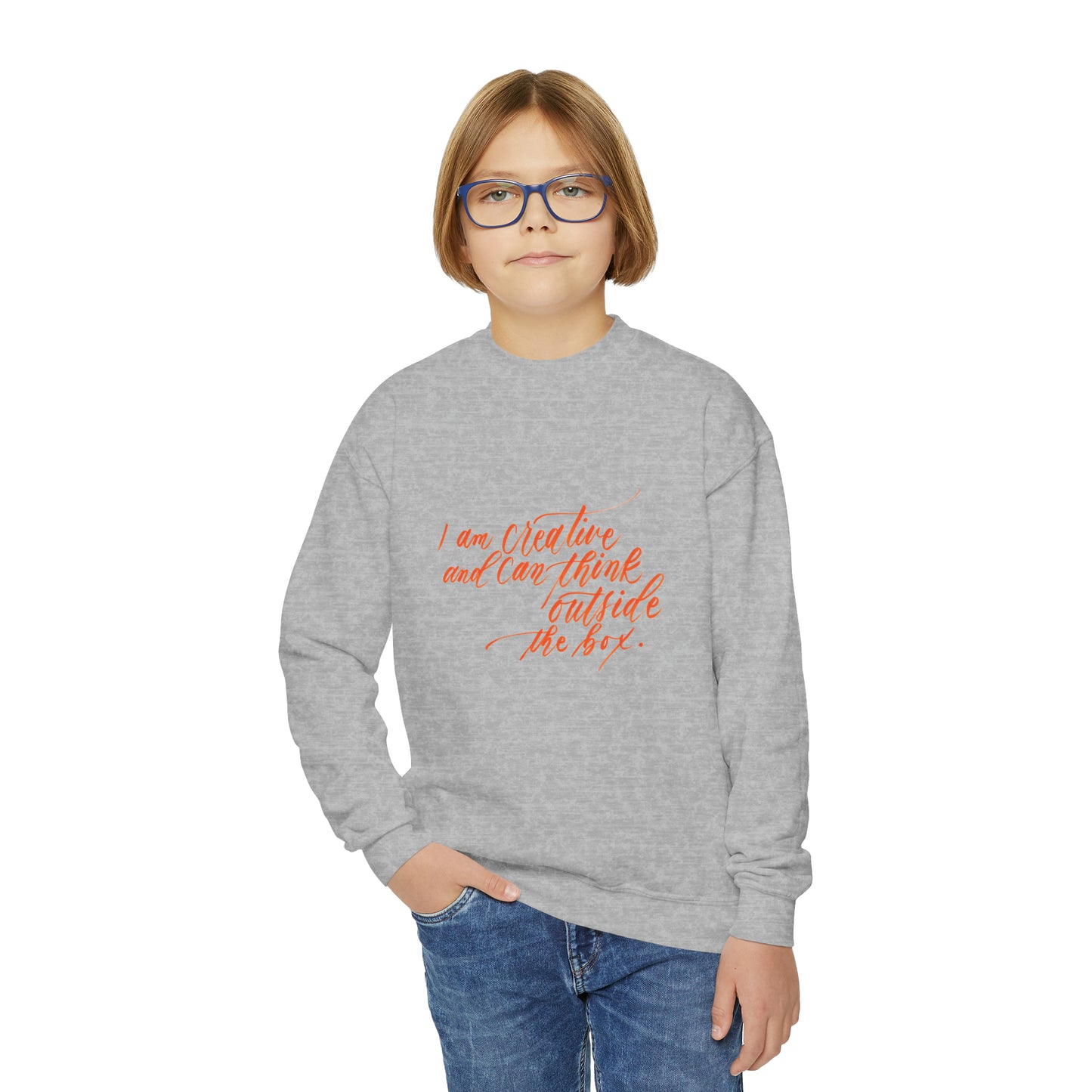 Arts Kids Sweatshirt - "I am creative..." Calligraphy Cotton Blend YOUTH Sweatshirt - I am Empowered #03