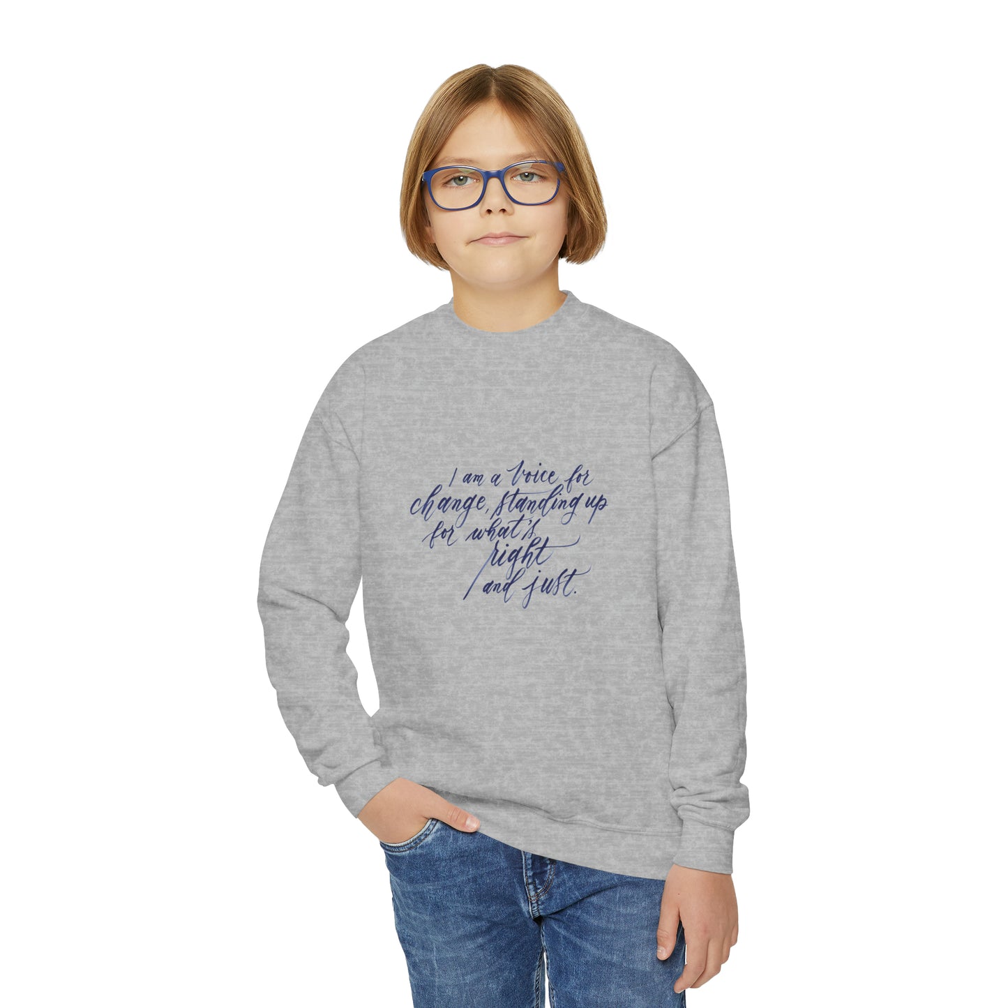 Advocacy Kids Sweatshirt - "I am a voice..." Calligraphy Printed Cotton Blend YOUTH Crew Sweatshirt - I am Empowered #09