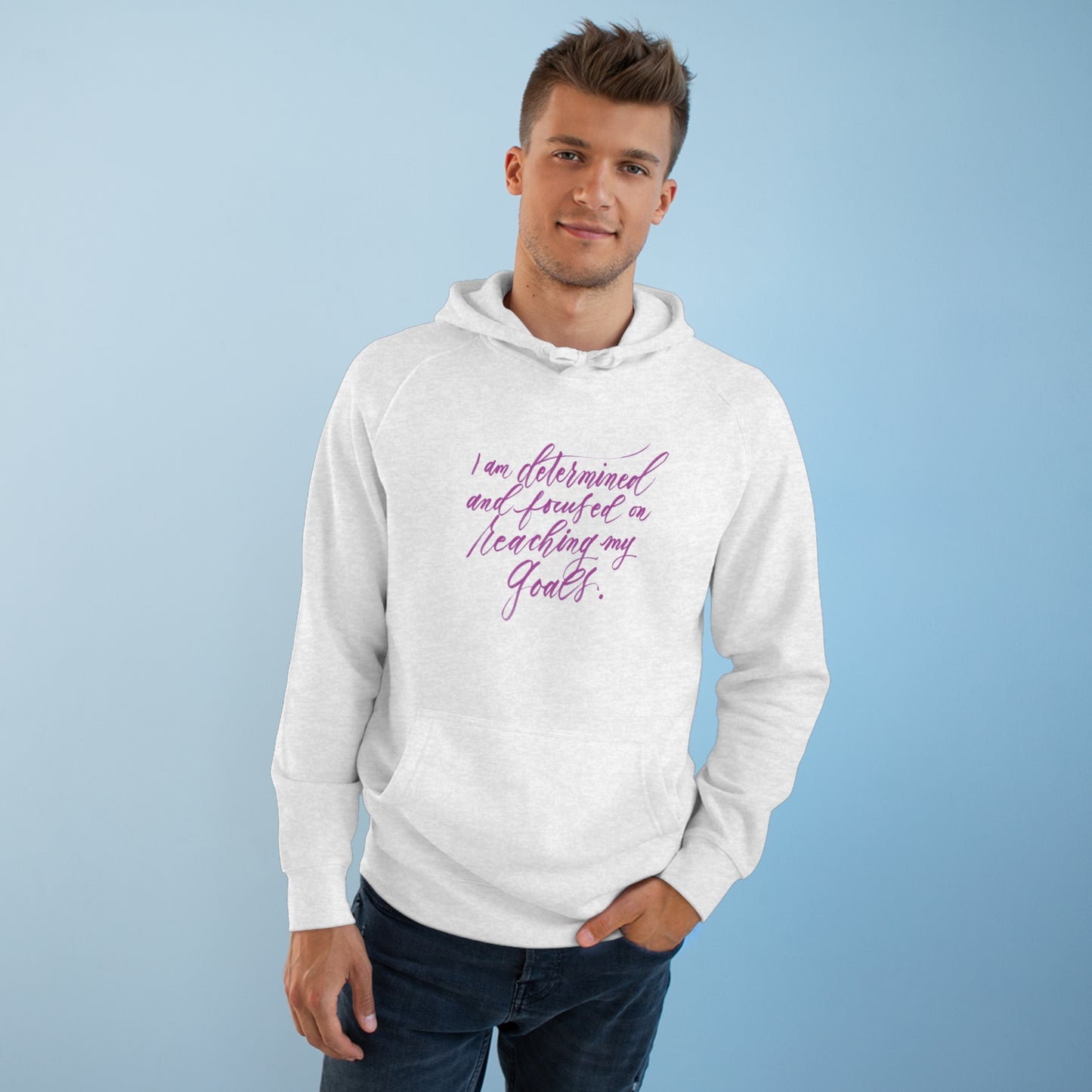 Determination Hoodie - "I am determined..." Calligraphy Printed Cotton Blend ADULT Unisex Hoodie - I am empowered #01