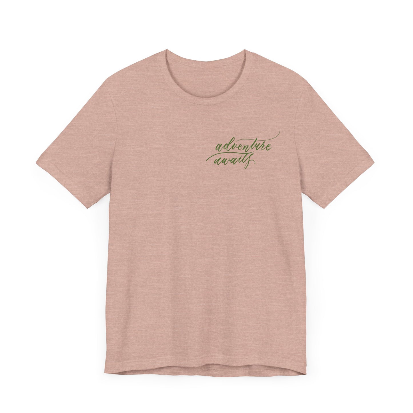 Script "Adventure Awaits" Green Calligraphy Printed Unisex T-shirt