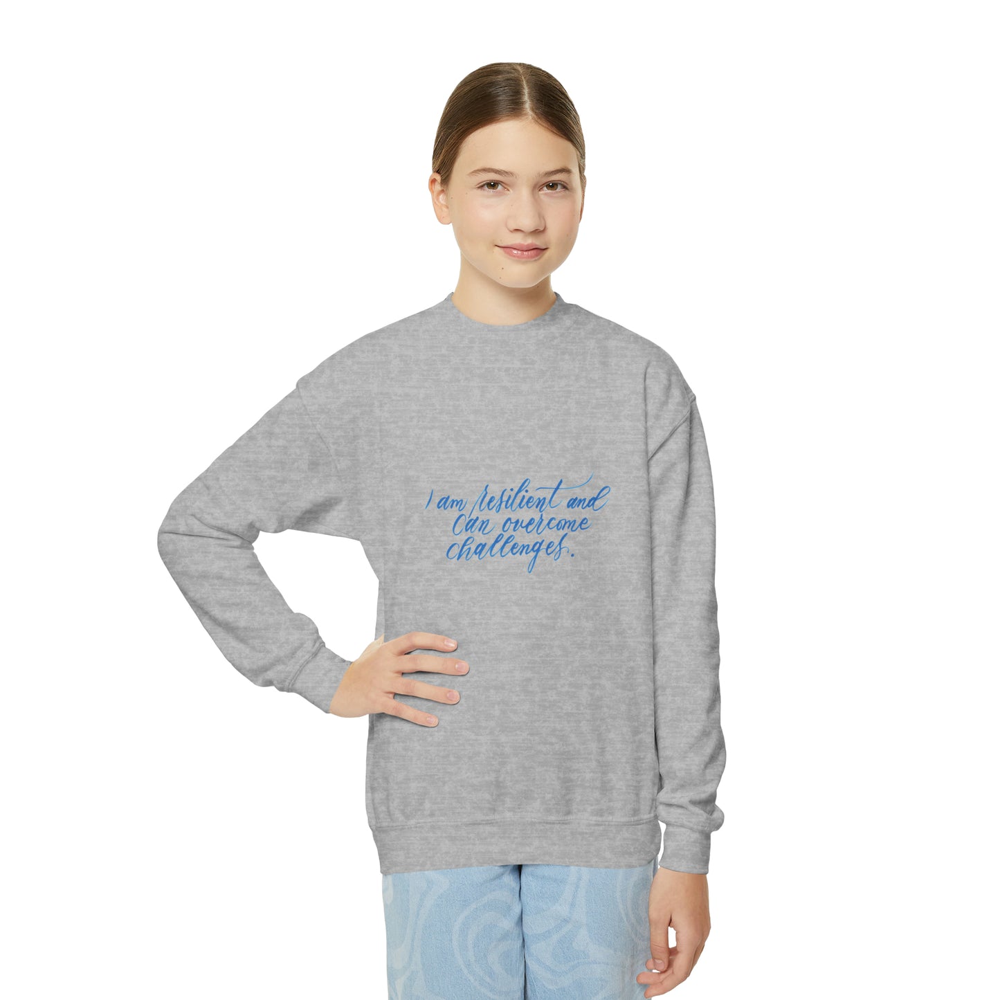 Resilient Kids Sweatshirt - "I am resilient..." Calligraphy Cotton Blend YOUTH Sweatshirt - I am Empowered #06