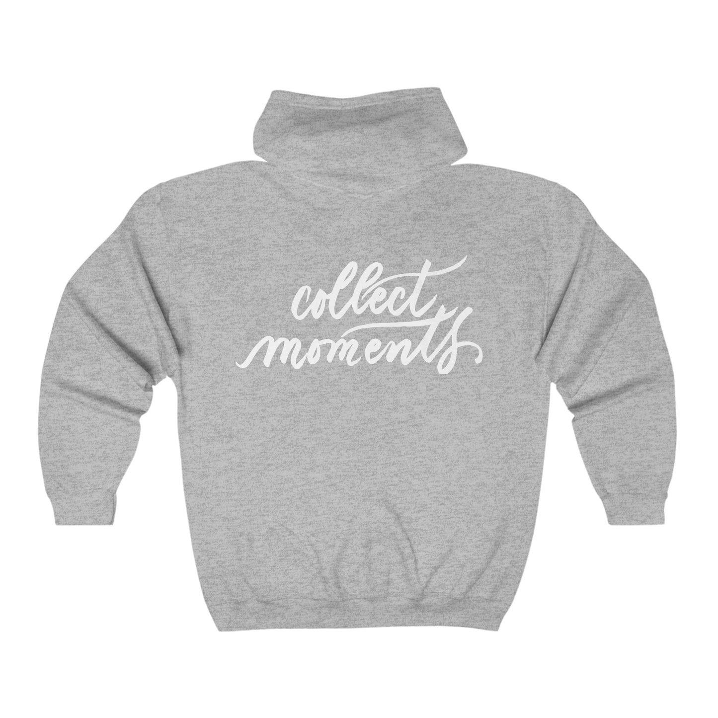 Script "Collect Moments" Zip Hoodie - Calligraphy Printed Cotton Blend ADULT Unisex Zip Hoodie