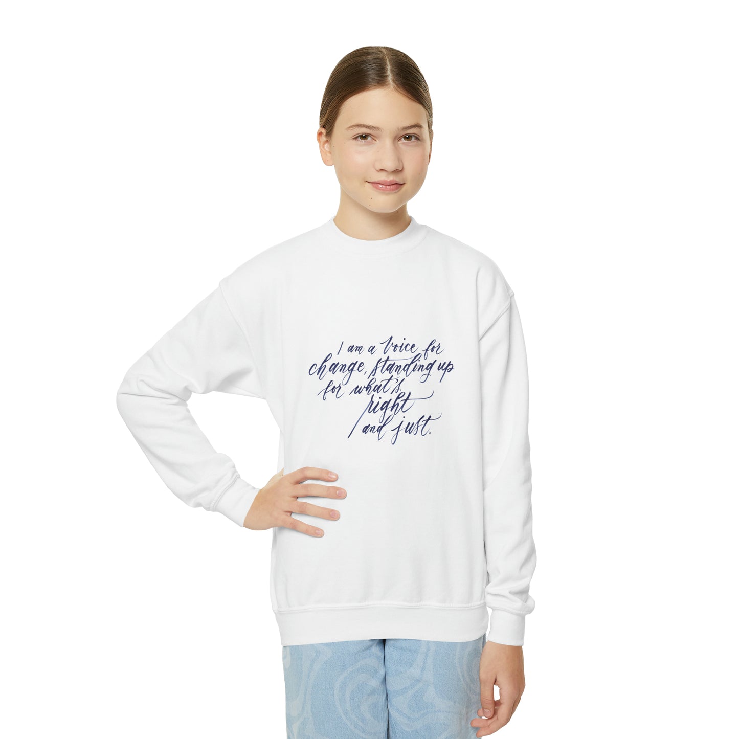 Advocacy Kids Sweatshirt - "I am a voice..." Calligraphy Printed Cotton Blend YOUTH Crew Sweatshirt - I am Empowered #09