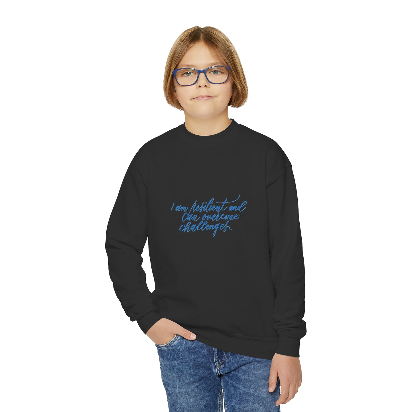 Resilient Kids Sweatshirt - "I am resilient..." Calligraphy Cotton Blend YOUTH Sweatshirt - I am Empowered #06