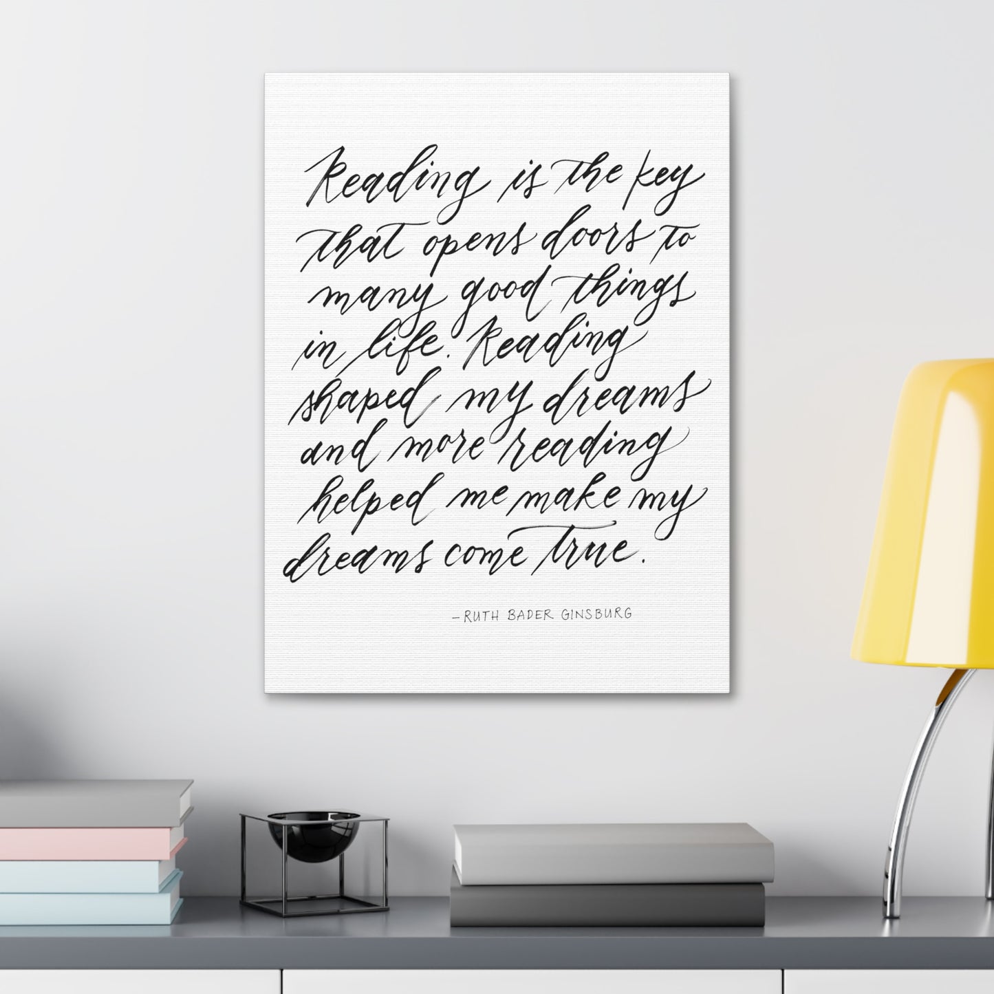 Wall Decor Canvas - "Reading is Key" Ruth Bader Ginsburg RBG Quote Calligraphy Printed on Stretched Canvas Wall Decor