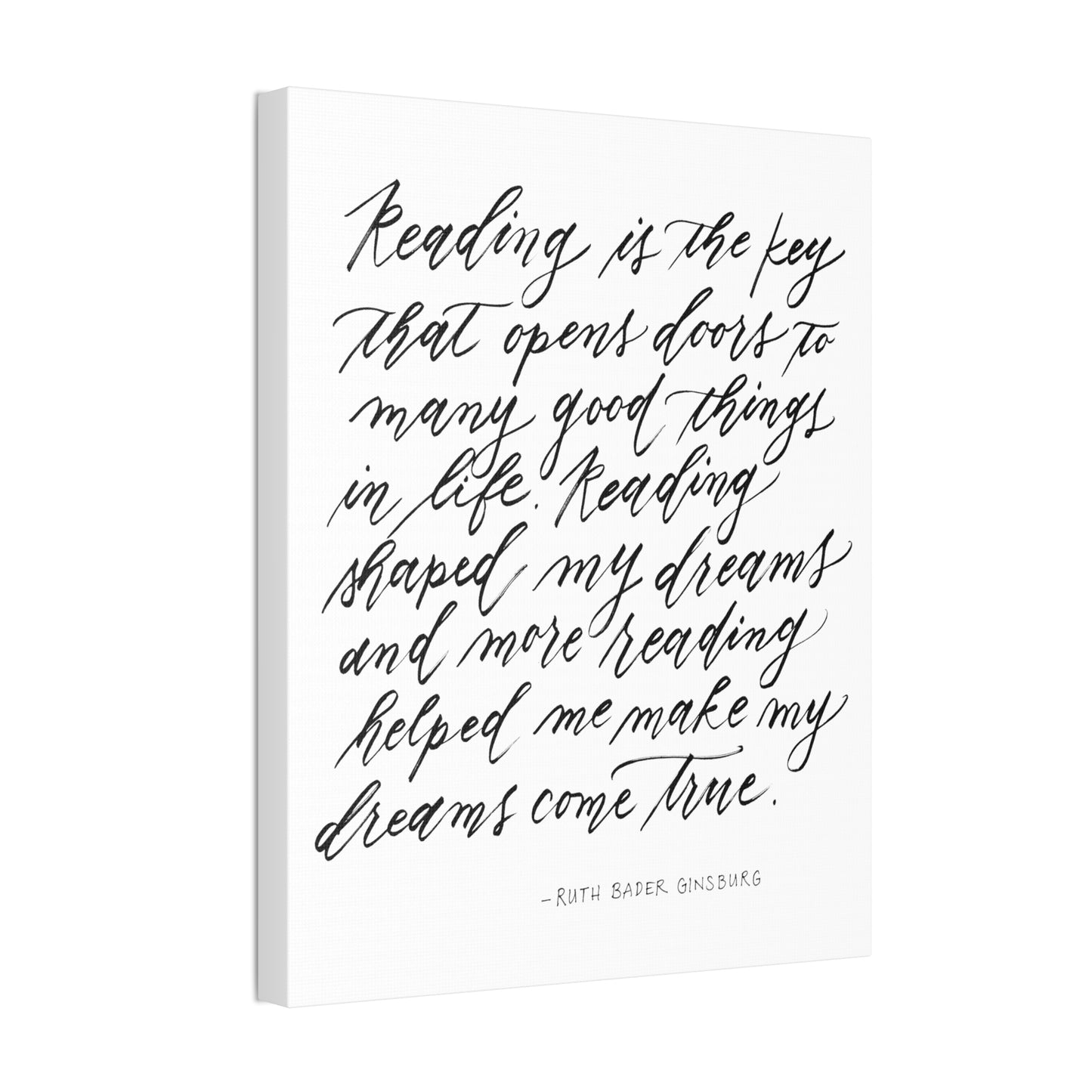 Wall Decor Canvas - "Reading is Key" Ruth Bader Ginsburg RBG Quote Calligraphy Printed on Stretched Canvas Wall Decor