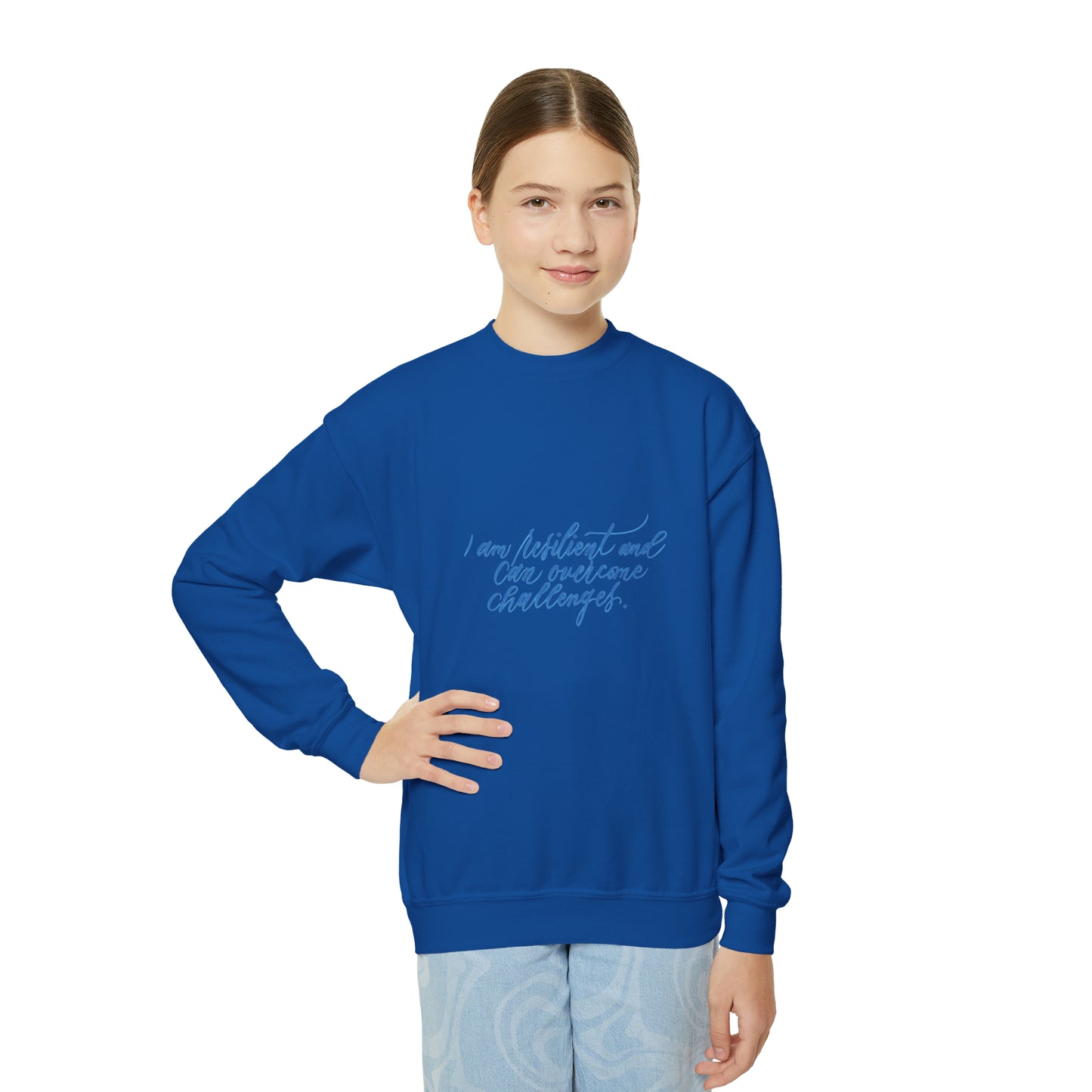 Resilient Kids Sweatshirt - "I am resilient..." Calligraphy Cotton Blend YOUTH Sweatshirt - I am Empowered #06