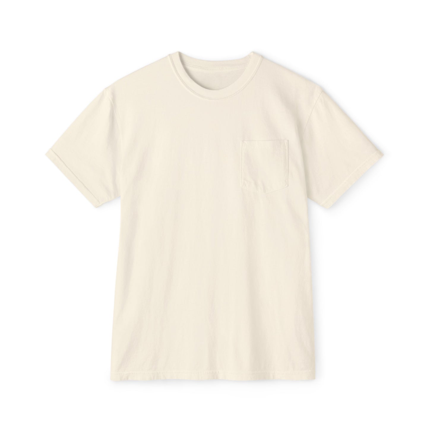 Front view of ivory t-shirt flat lay.