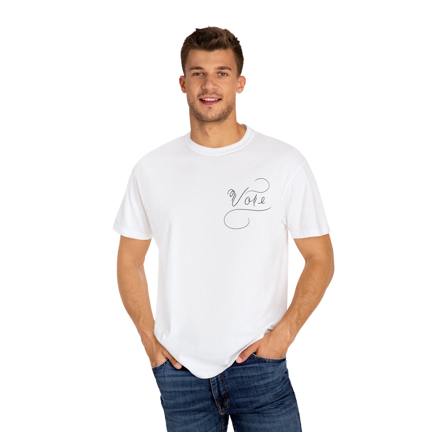 Unique "Vote" T-Shirt - Black Script Printed Calligraphy Unisex Shirt