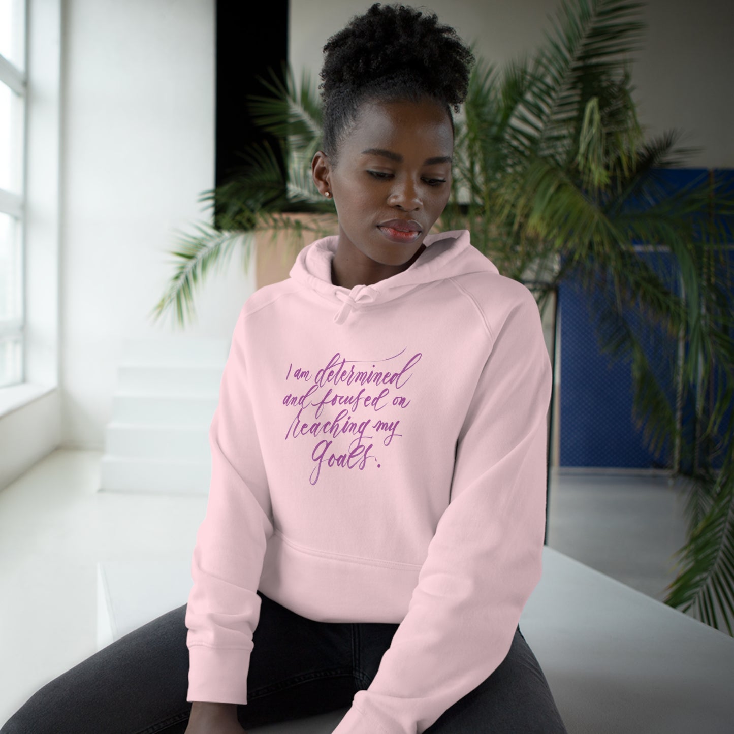 Determination Hoodie - "I am determined..." Calligraphy Printed Cotton Blend ADULT Unisex Hoodie - I am empowered #01