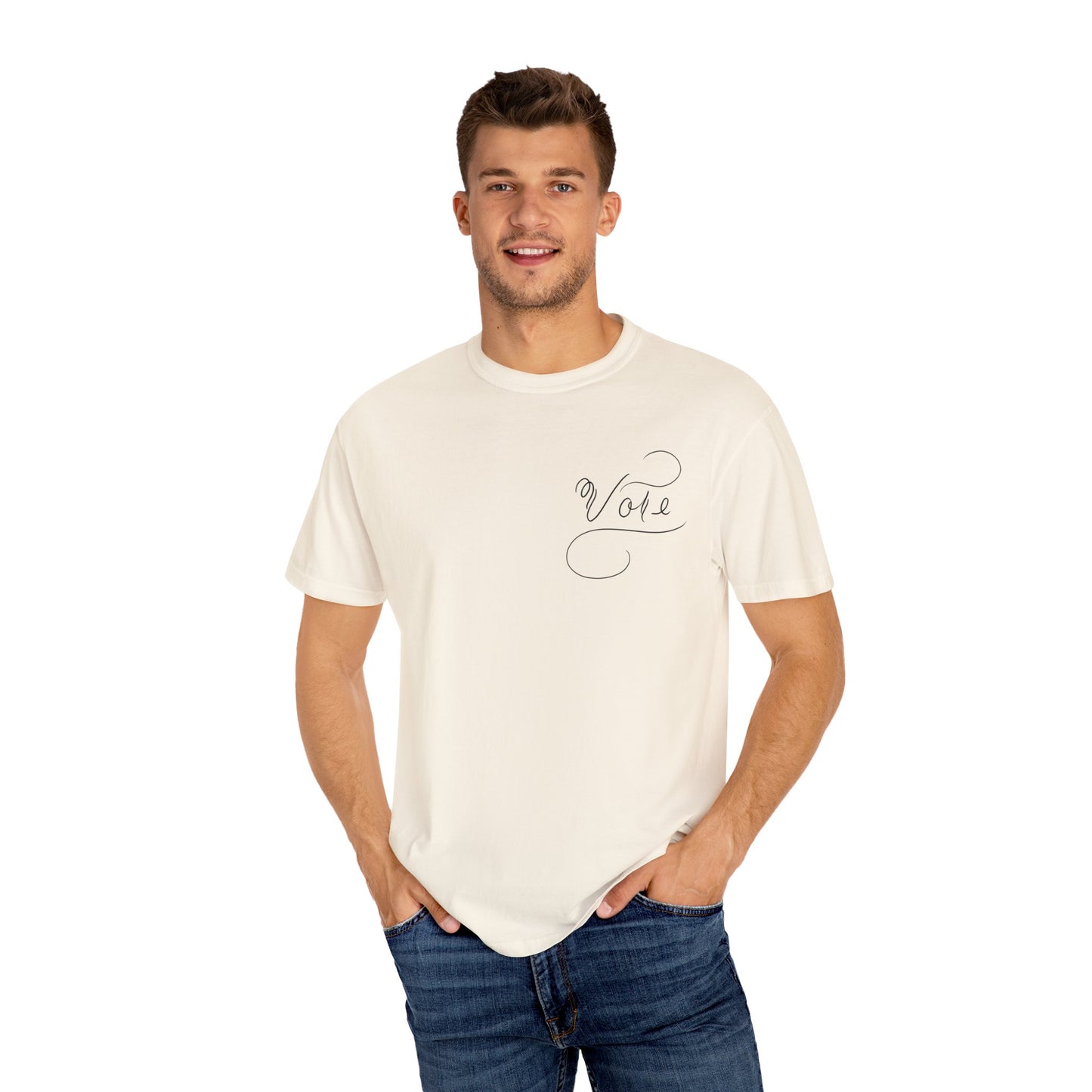 Unique "Vote" T-Shirt - Black Script Printed Calligraphy Unisex Shirt