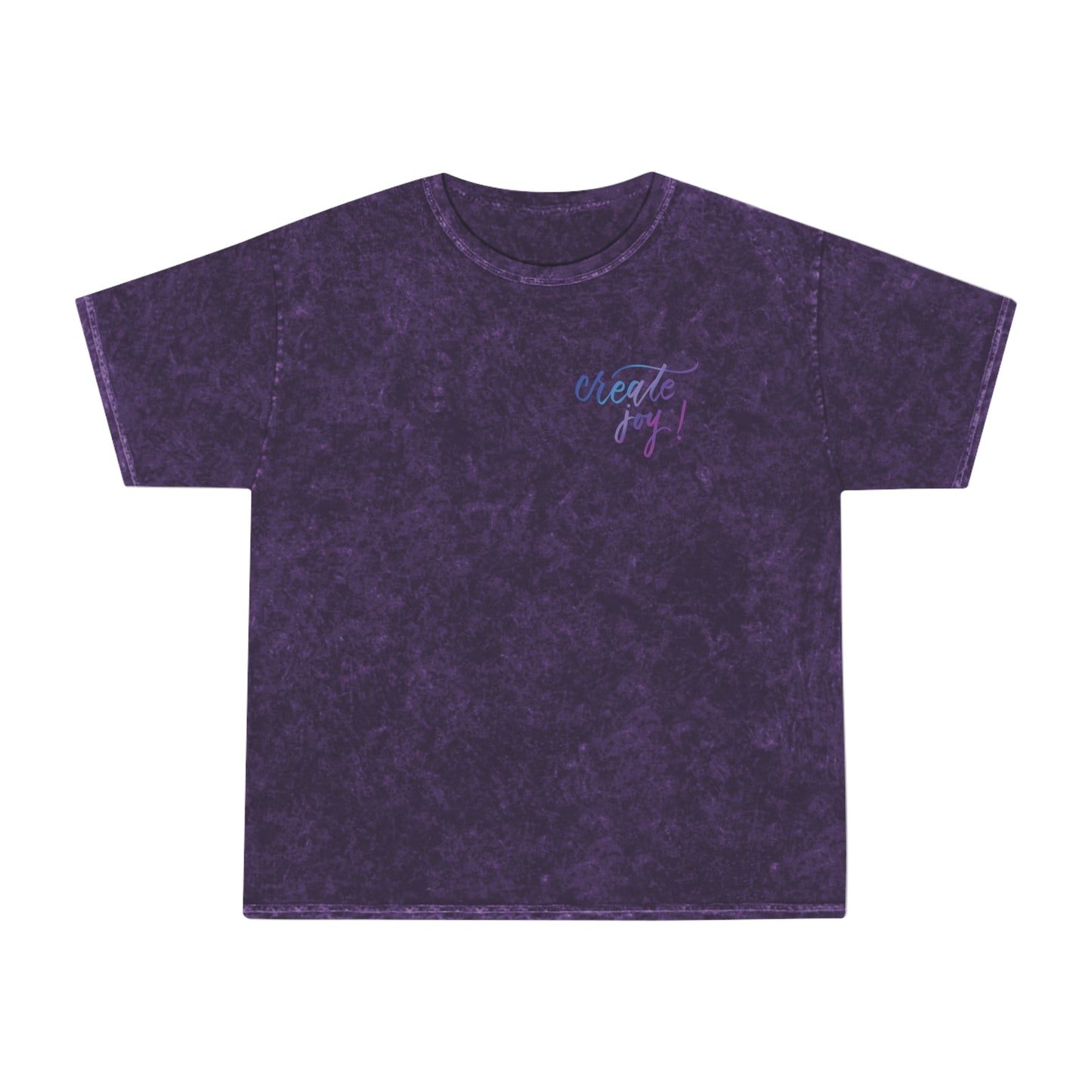 Script "Create Joy" Blue Purple Calligraphy Printed Unisex Mineral Wash T-Shirt