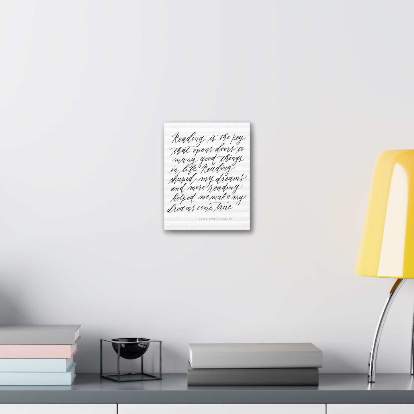 Wall Decor Canvas - "Reading is Key" Ruth Bader Ginsburg RBG Quote Calligraphy Printed on Stretched Canvas Wall Decor