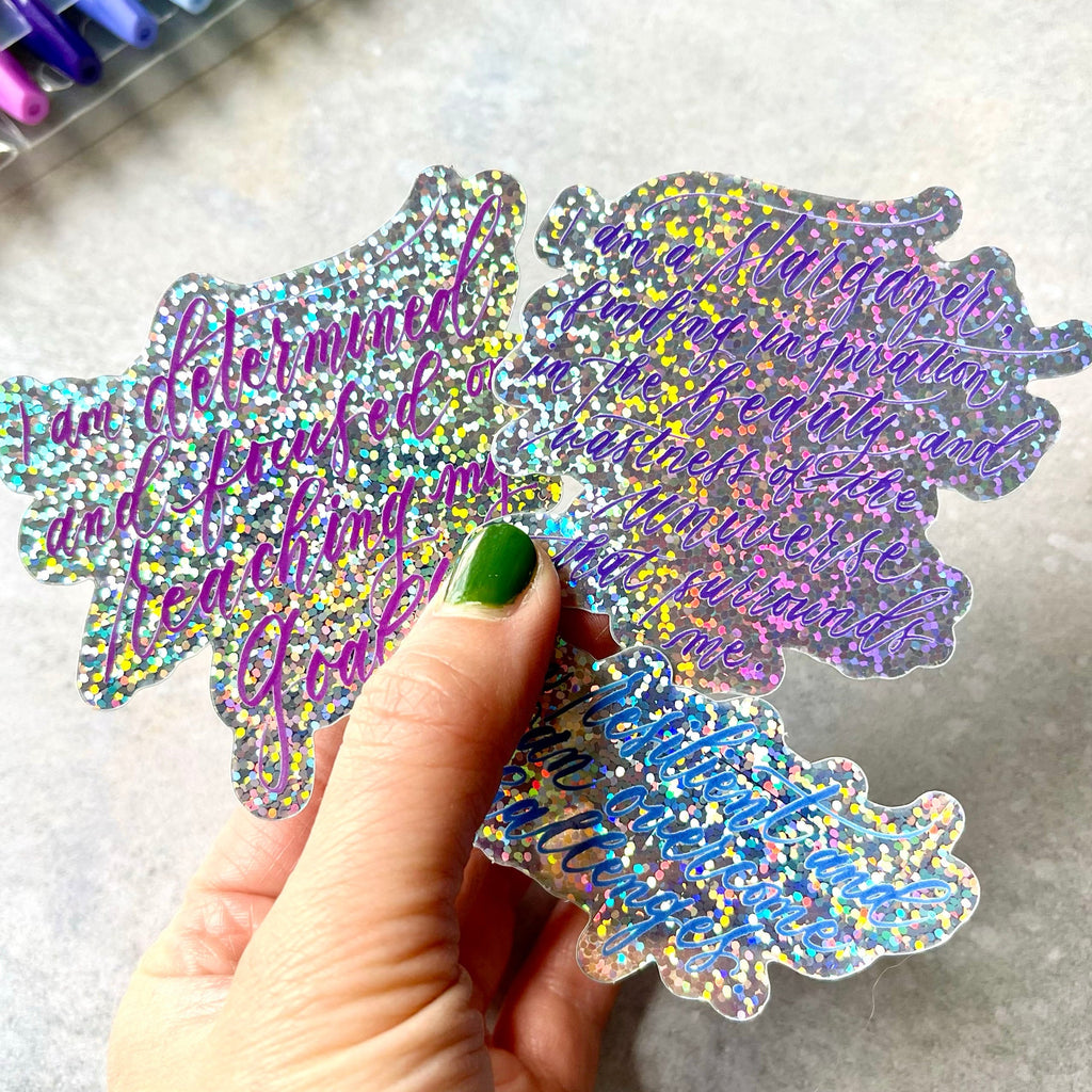 Glitter Sticker Gift Pack "I am... Empowered" Calligraphy Quote Vinyl Decal Stickers Set of 3 - I am Empowered #01, #05, #06