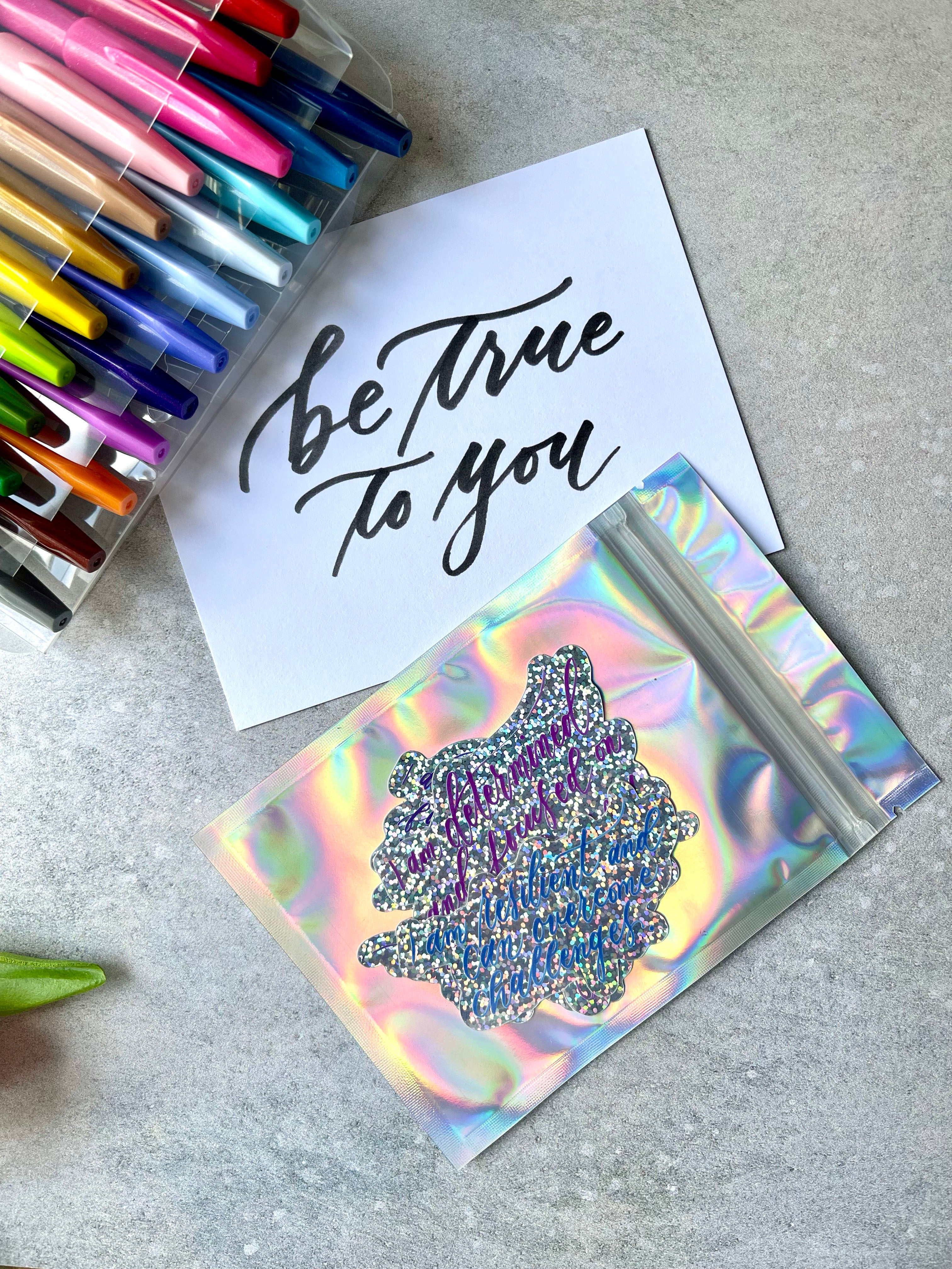 Glitter Sticker Gift Pack "I am... Empowered" Calligraphy Quote Vinyl Decal Stickers Set of 3 - I am Empowered #01, #05, #06