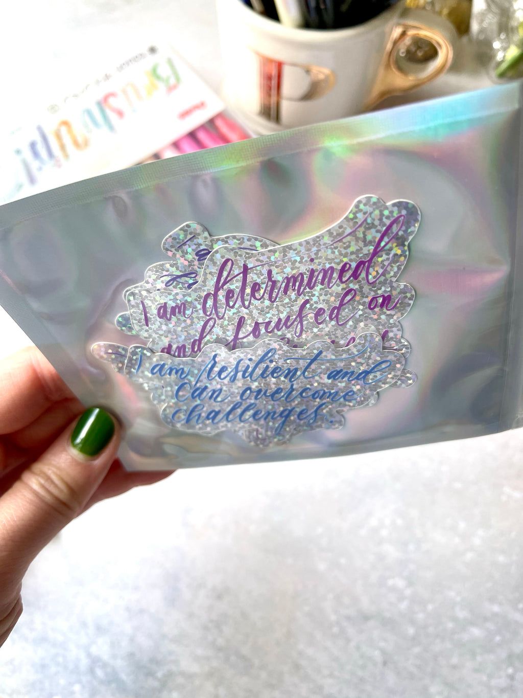 Glitter Sticker Gift Pack "I am... Empowered" Calligraphy Quote Vinyl Decal Stickers Set of 3 - I am Empowered #01, #05, #06