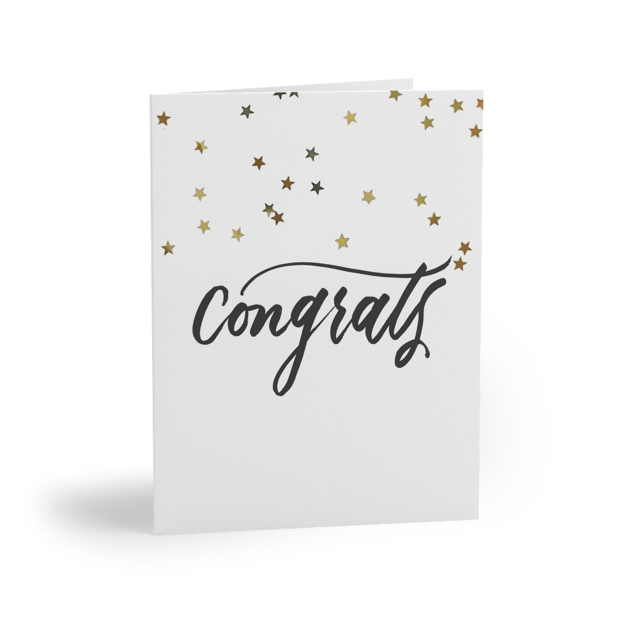 "Congrats" Black Script Gold Stars Congratulations Greeting Card - Celebrations #02