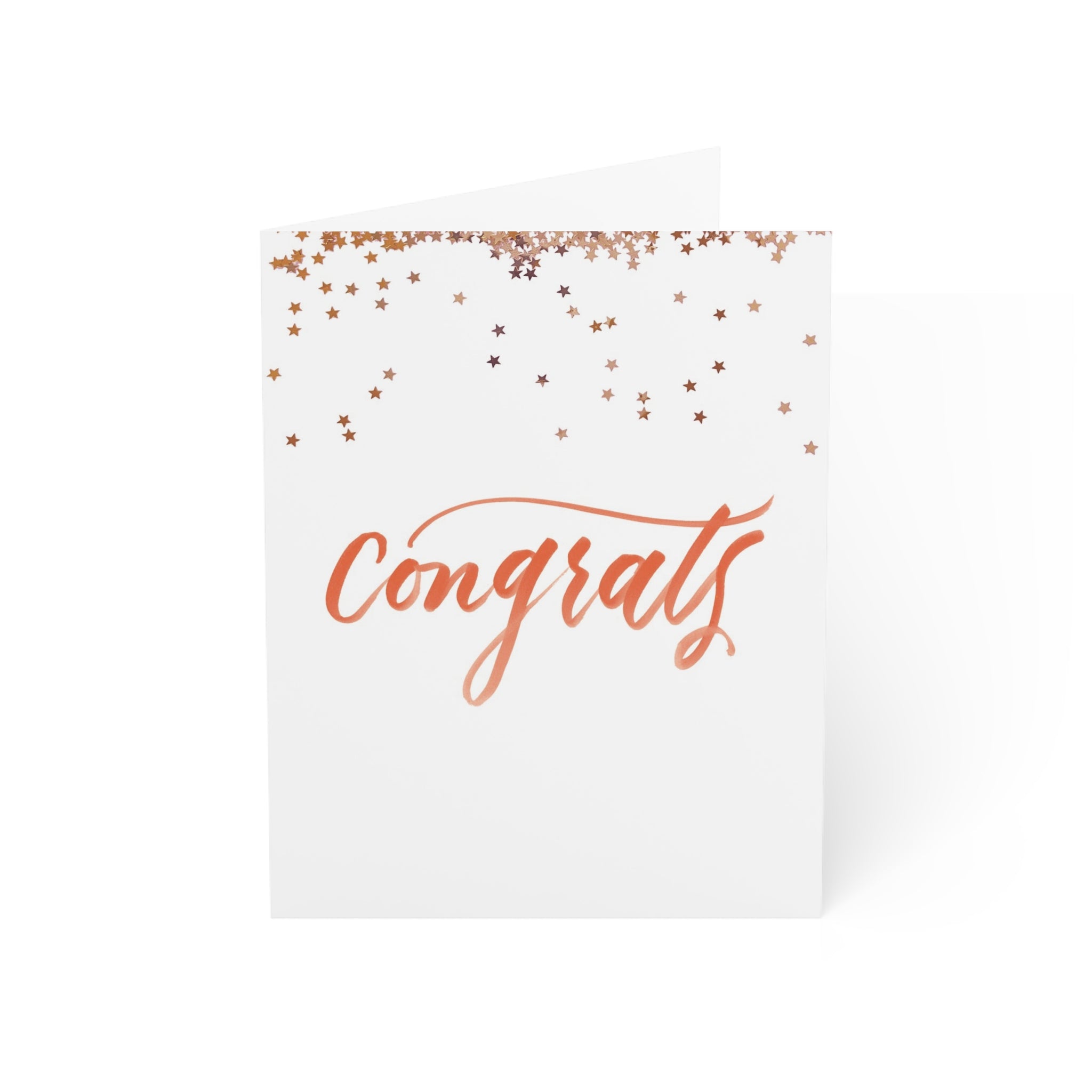"Congrats" Orange Script Rose Gold Stars Congratulations Greeting Card - Celebrations #03