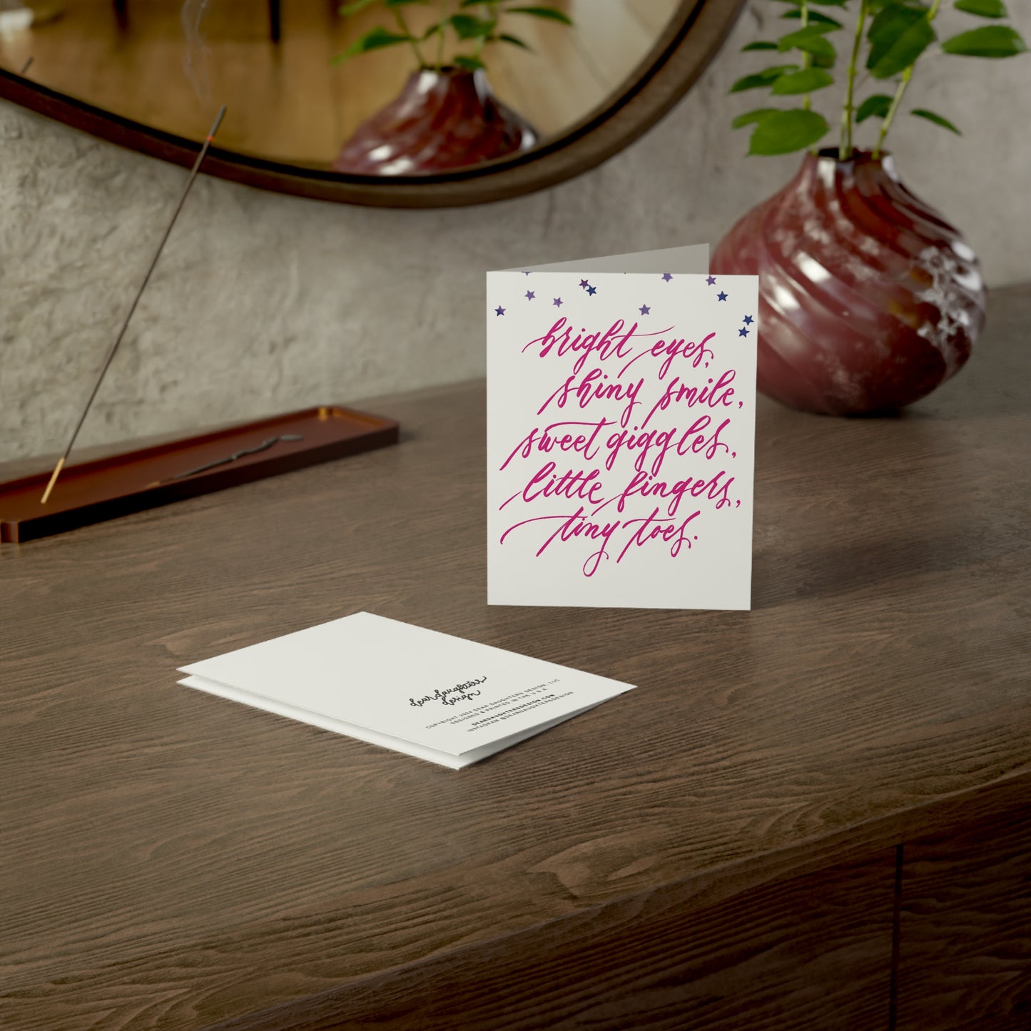"Tiny Toes" New Baby Pink Script Congratulations Greeting Card - Celebrations #04