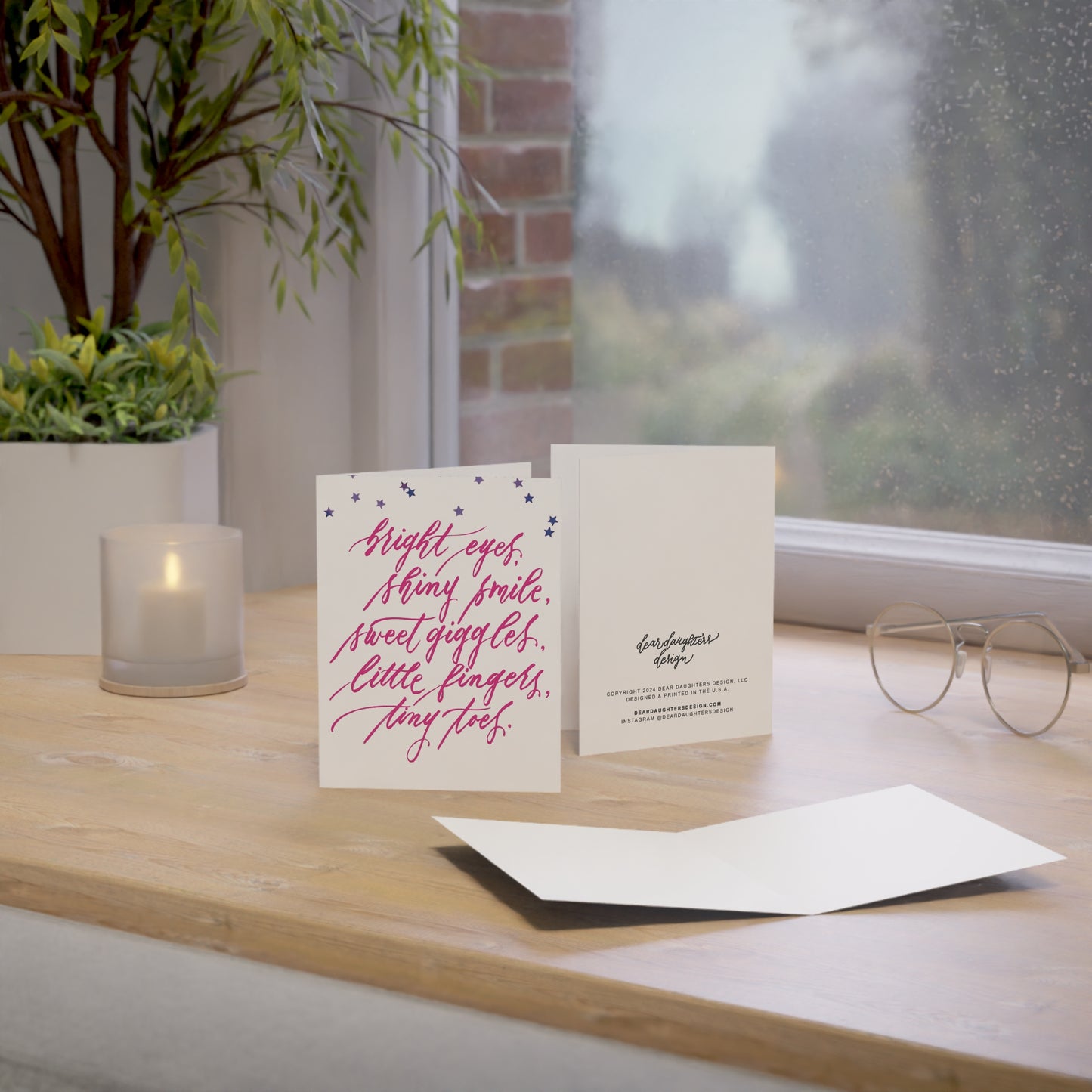 "Tiny Toes" New Baby Pink Script Congratulations Greeting Card - Celebrations #04
