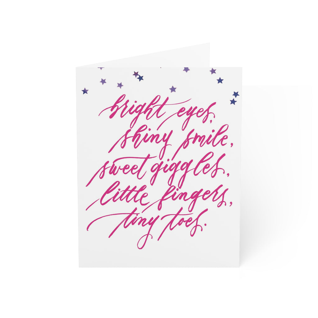 "Tiny Toes" New Baby Pink Script Congratulations Greeting Card - Celebrations #04