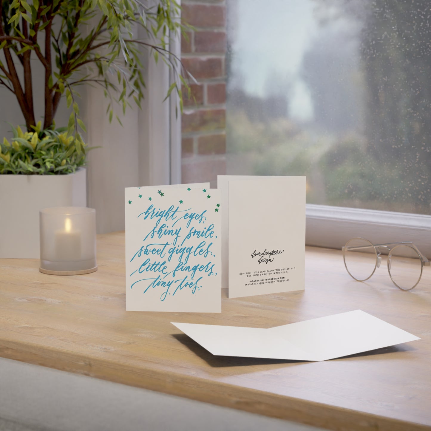 "Tiny Toes" New Baby Blue Script Congratulations Greeting Card - Celebrations #05