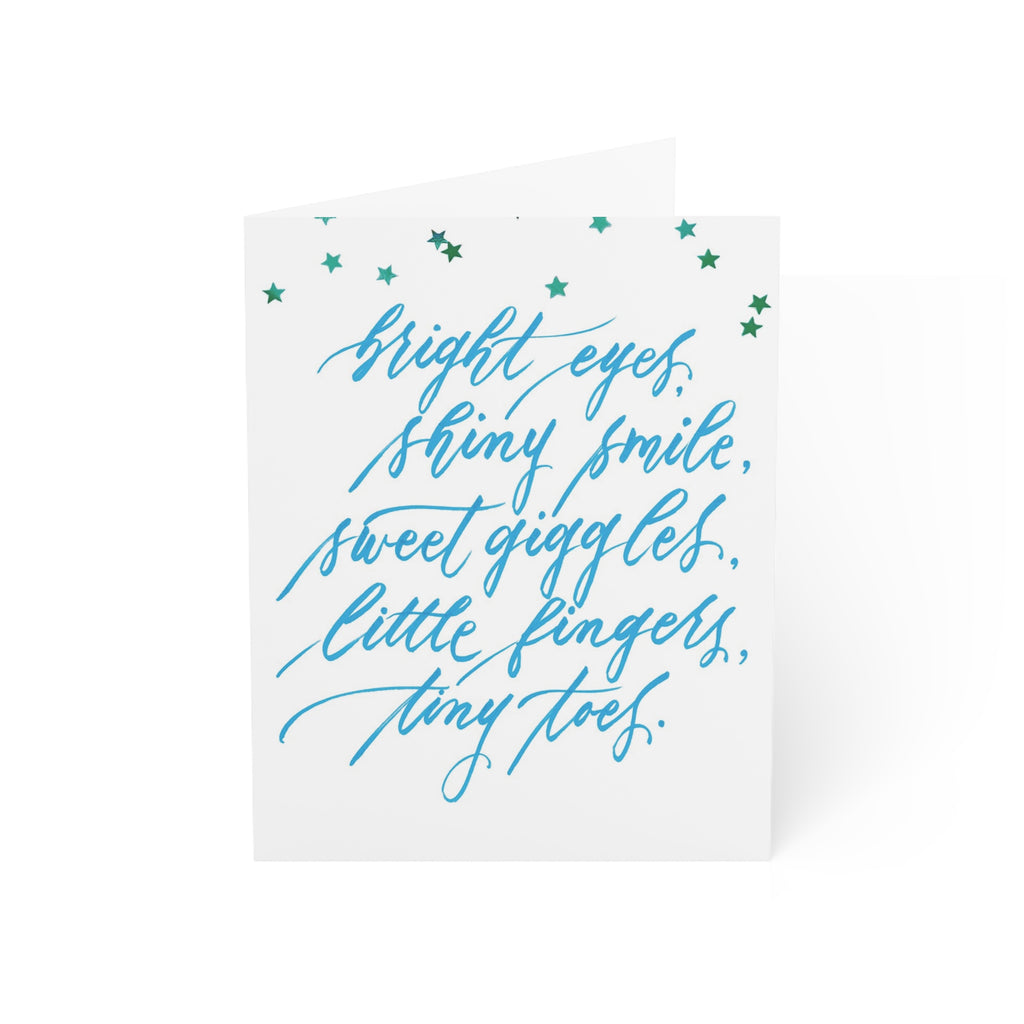 "Tiny Toes" New Baby Blue Script Congratulations Greeting Card - Celebrations #05