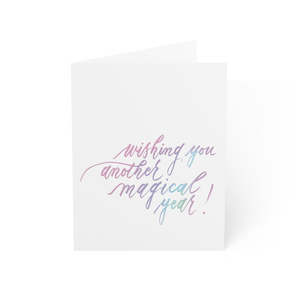 "Wishing You Another Magical Year" Pastel Rainbow Script Happy Birthday Greeting Card - Celebrations #07