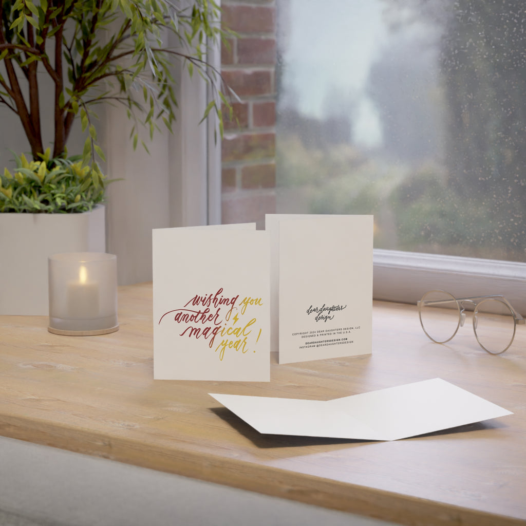 "Wishing You Another Magical Year" Gryffindor Hogwarts-Inspired Maroon & Yellow Script Happy Birthday Greeting Card - Celebrations #08