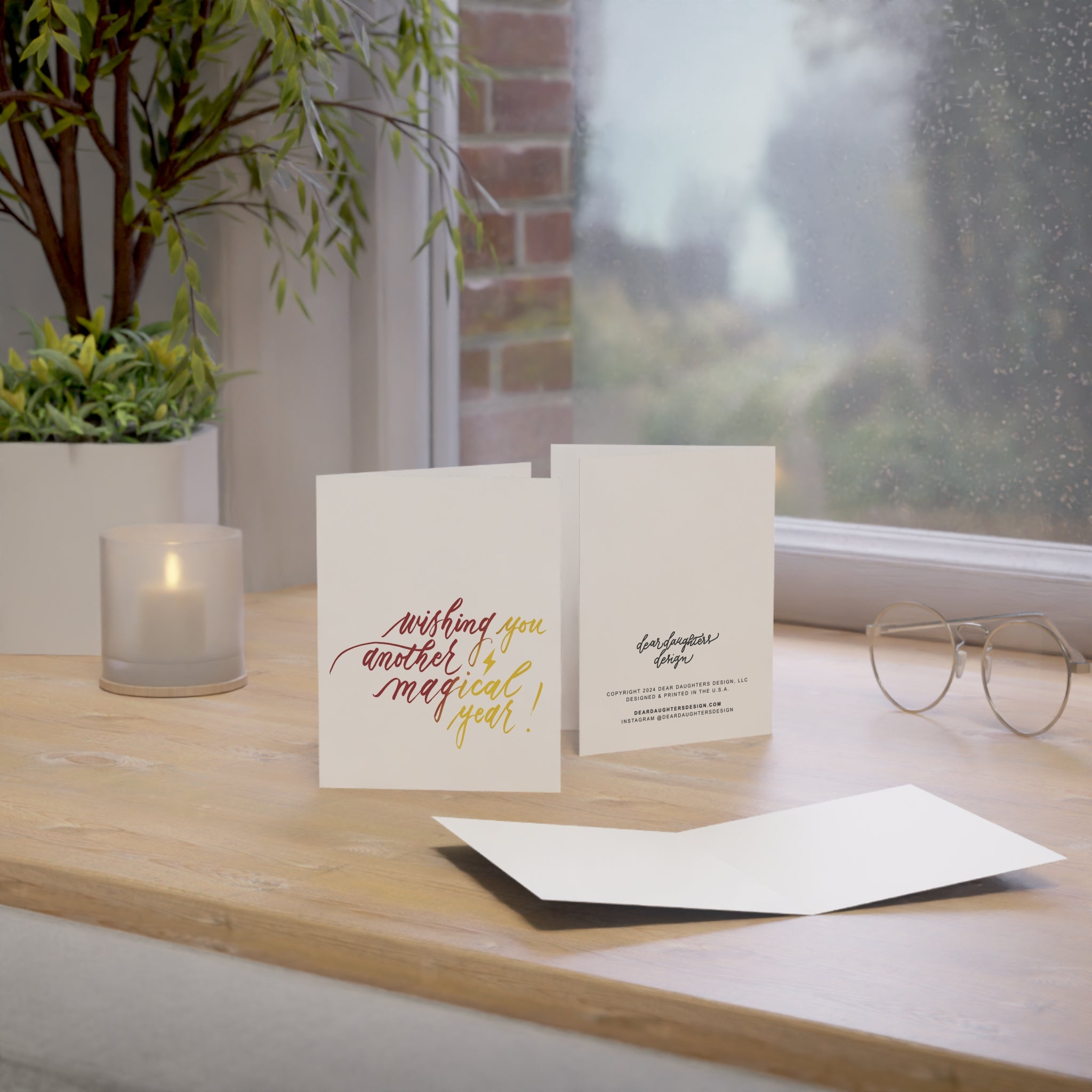 "Wishing You Another Magical Year" Gryffindor Hogwarts-Inspired Maroon & Yellow Script Happy Birthday Greeting Card - Celebrations #08