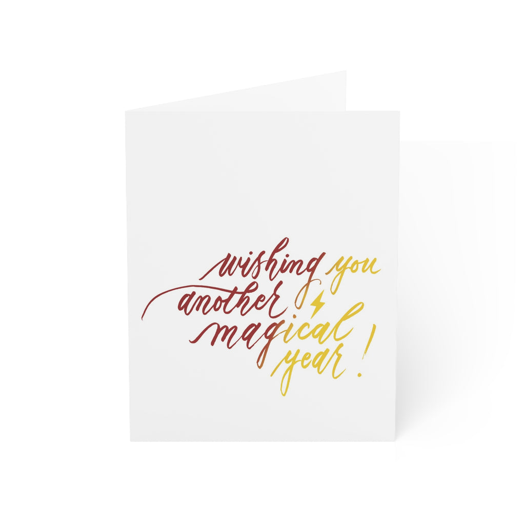 "Wishing You Another Magical Year" Gryffindor Hogwarts-Inspired Maroon & Yellow Script Happy Birthday Greeting Card - Celebrations #08