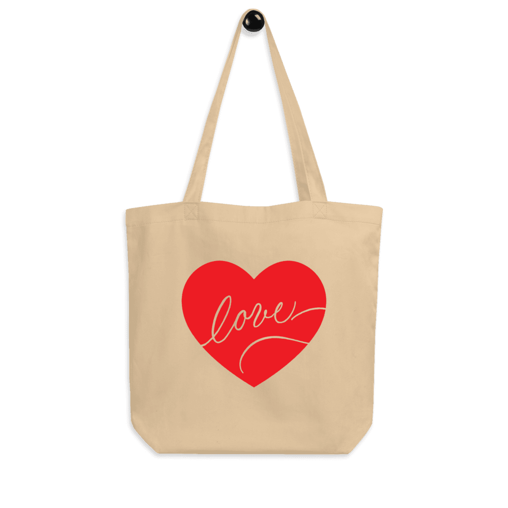 Love Script in Red Heart Tote Bag - Dear Daughters Design