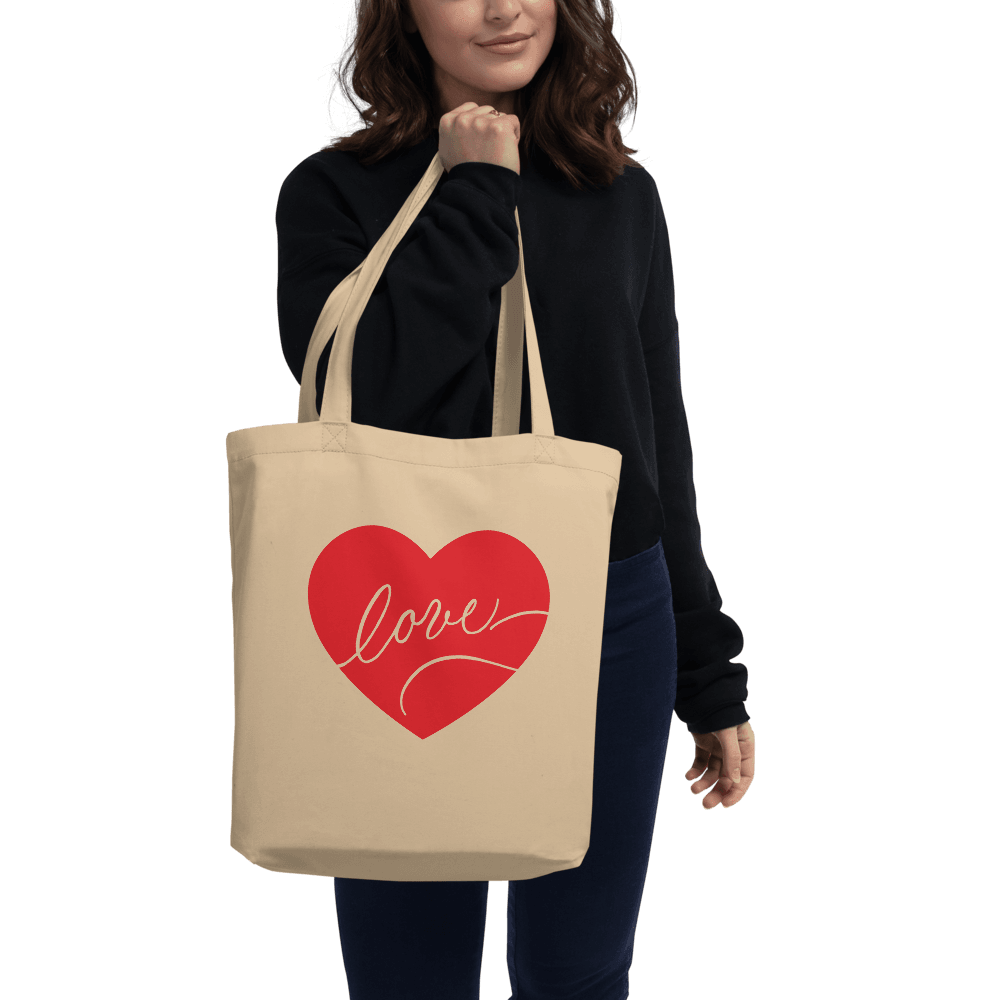 Love Script in Red Heart Tote Bag - Dear Daughters Design
