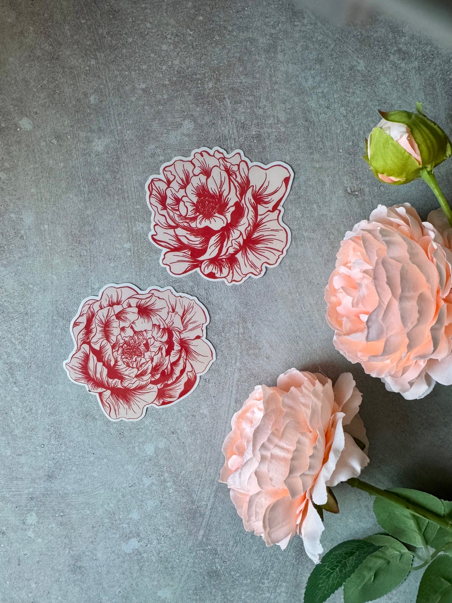 Peony Waterproof Vinyl Decal Sticker Pack of Two