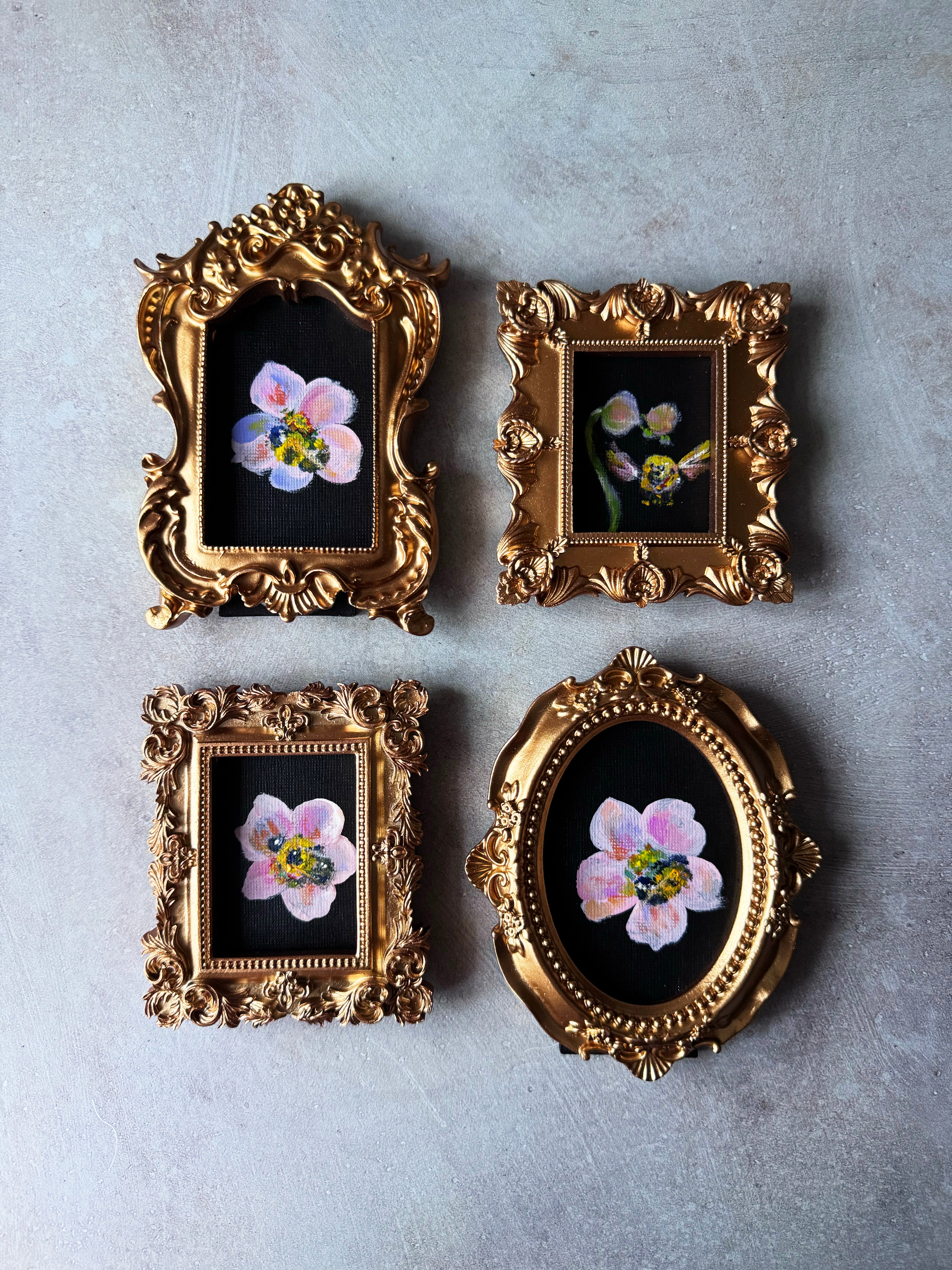 SOLD - Tiny Treasures Collection - Colony II, #2 of 6 Bumblebees & Anemones