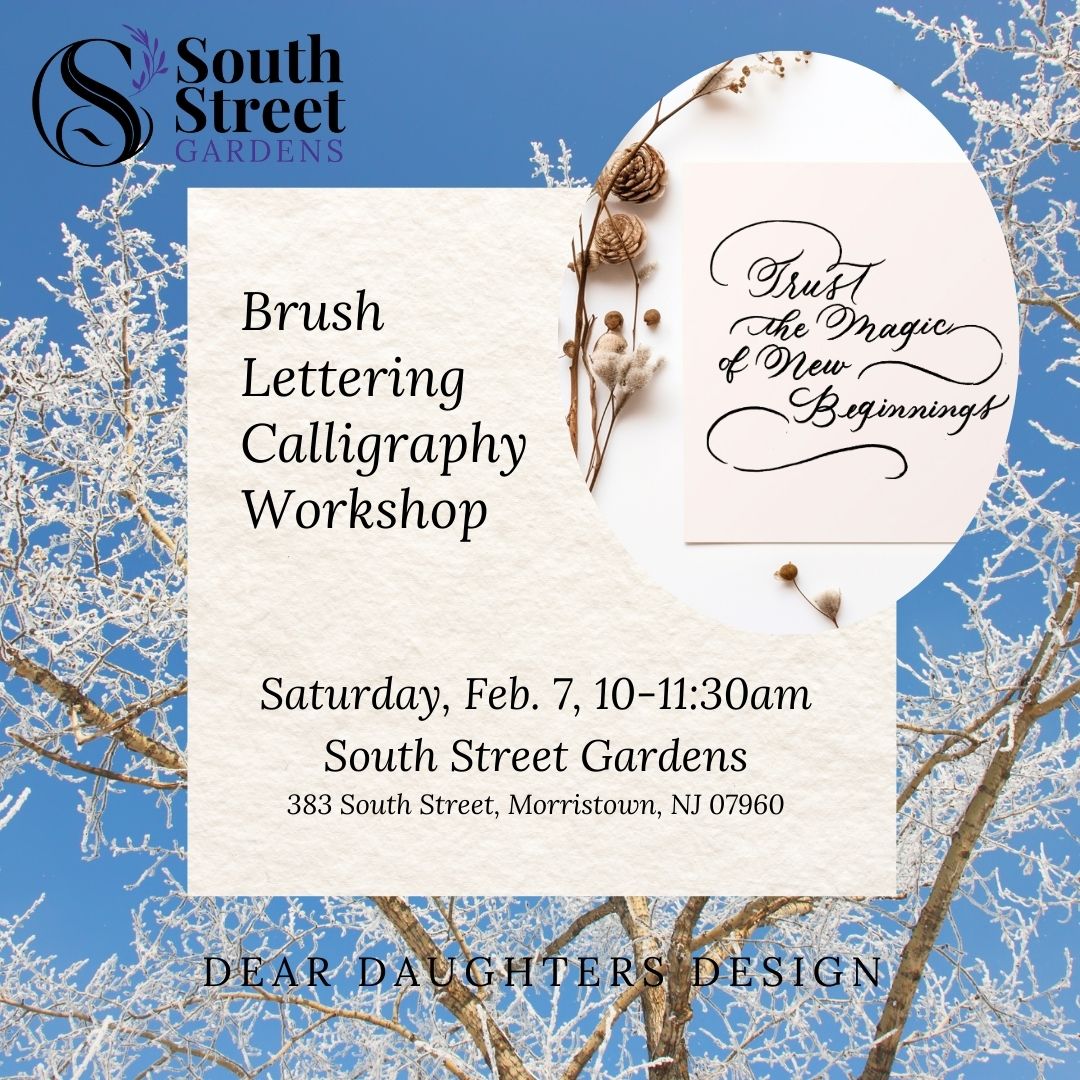 South Street Gardens - Saturday, February 7, 2026, 10-11:30am, Morristown, NJ - Learn Brush Lettering Calligraphy Workshop