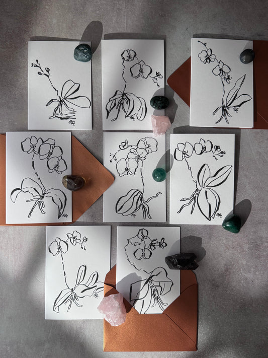 Greeting Card Set of 8 Small Note Cards - Faerie Orchids Collection