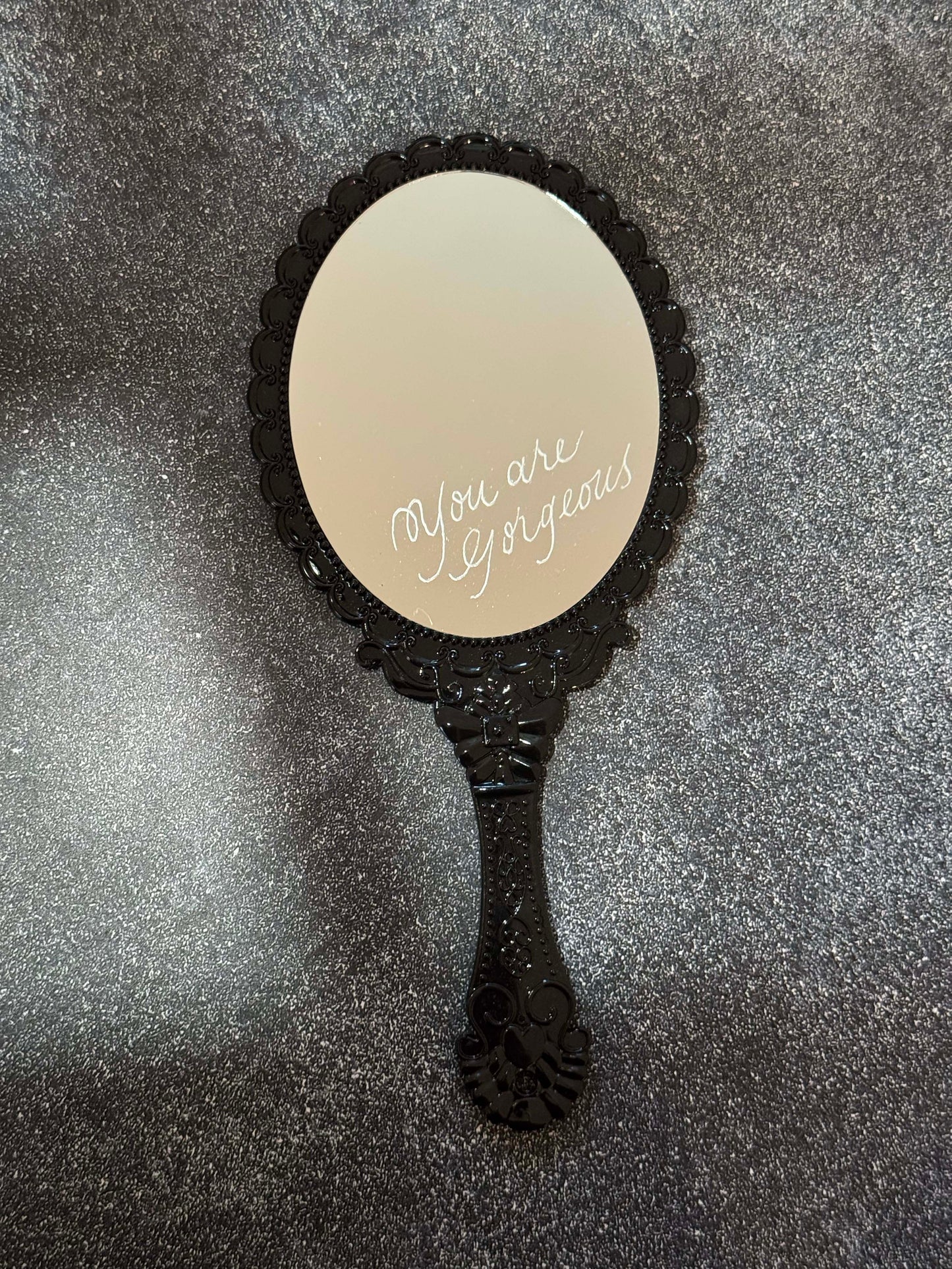 Personalized Engraved Hair Clips & Mirror Set: Custom Dark Tortoiseshell Claw Clips Set with Handheld Mirror