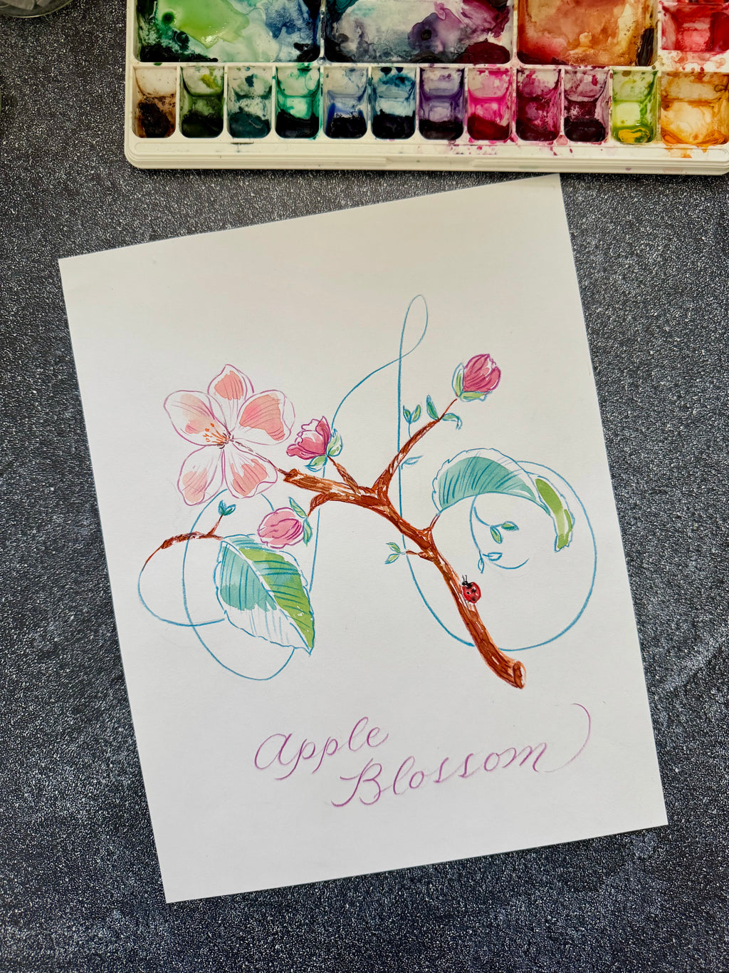 Initials Monogram Design Service - Colored Pencil & Watercolor on 100% Cotton Paper