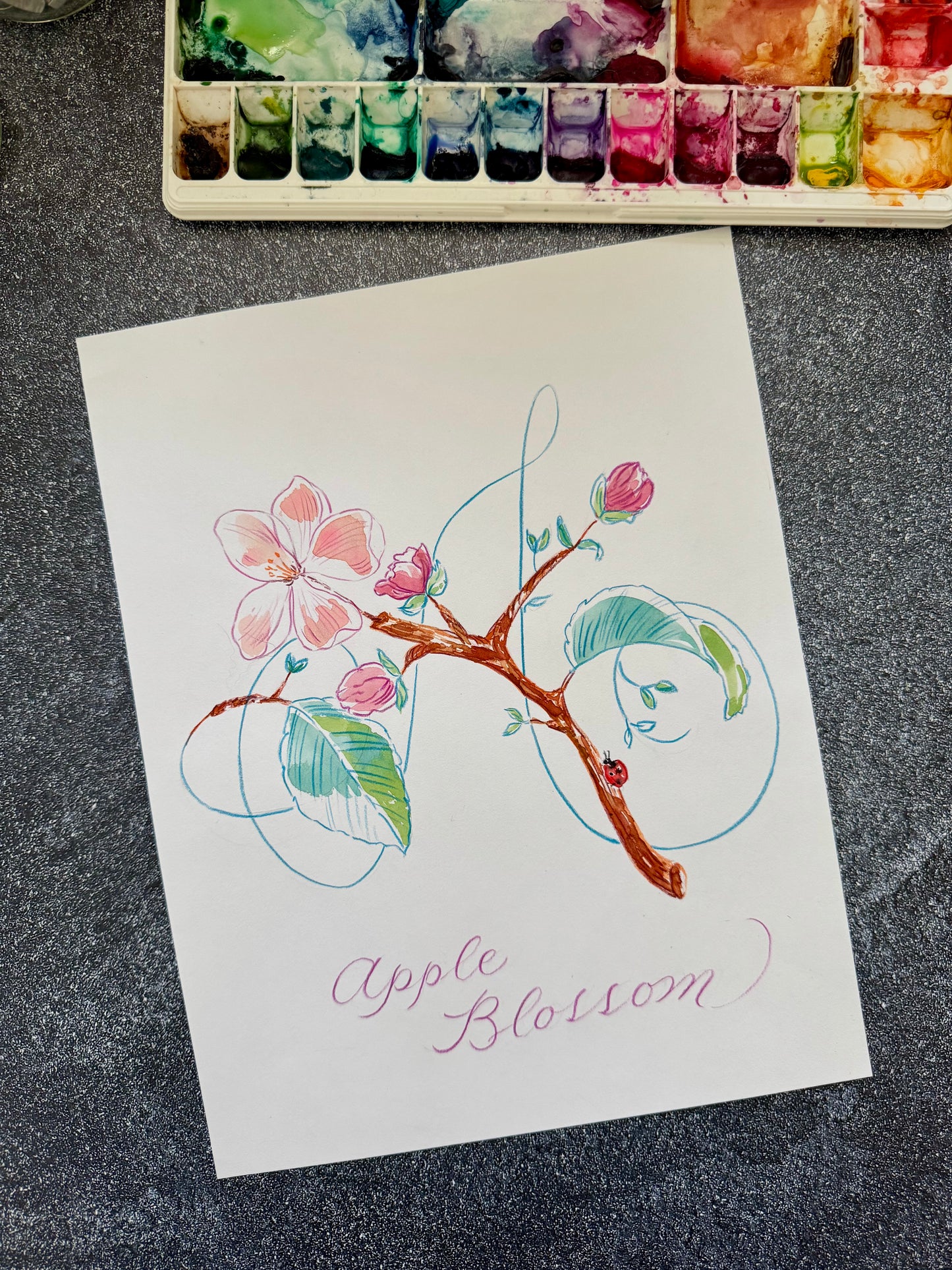 Custom Monogram Design - Colored Pencil & Watercolor on 100% Cotton Paper