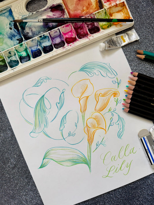 Initials Monogram Design Service - Colored Pencil & Watercolor on 100% Cotton Paper