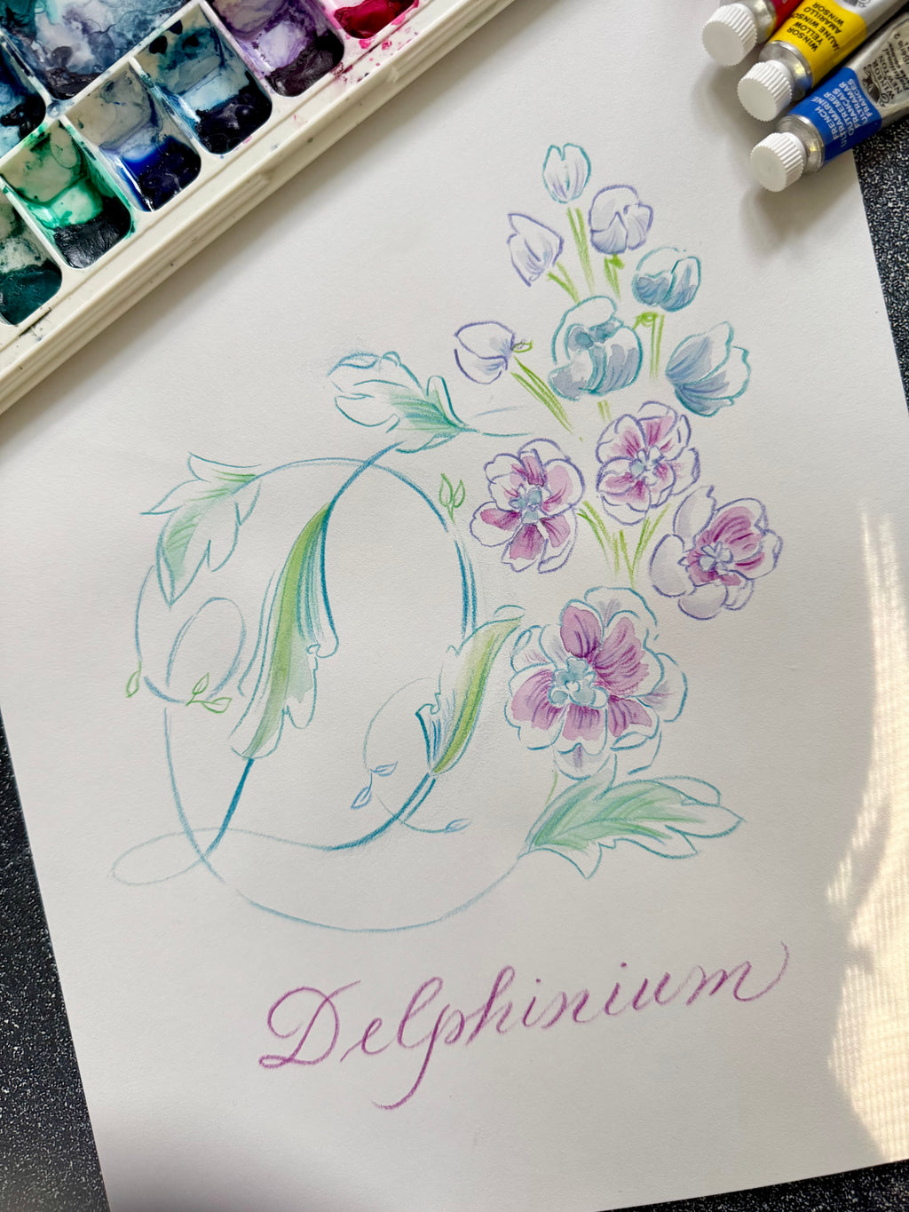 Hand-drawn Floral Monogram Commission (Unframed) - Dear Daughters Design