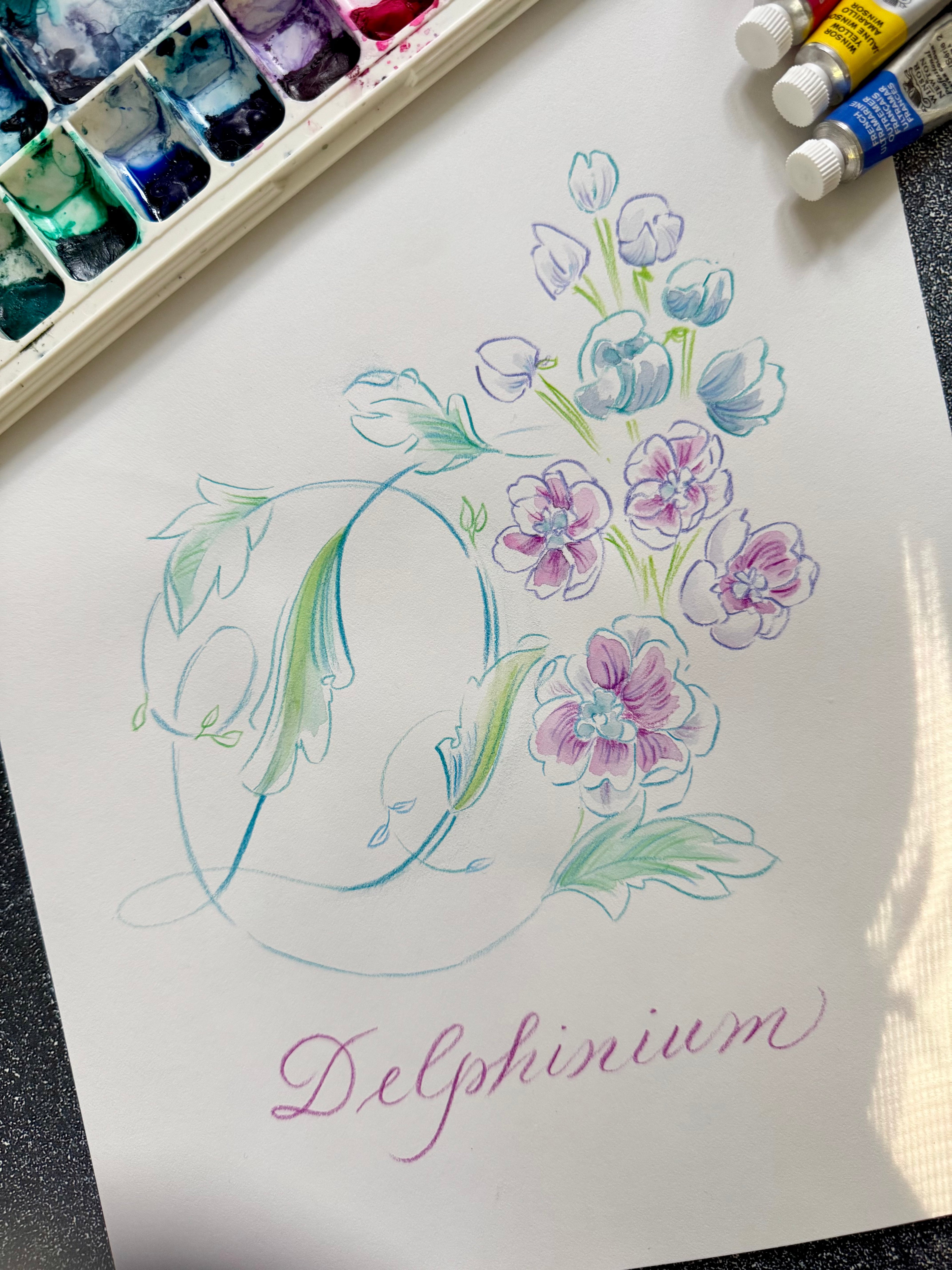 Hand-drawn Floral Monogram Commission (Unframed) - Dear Daughters Design