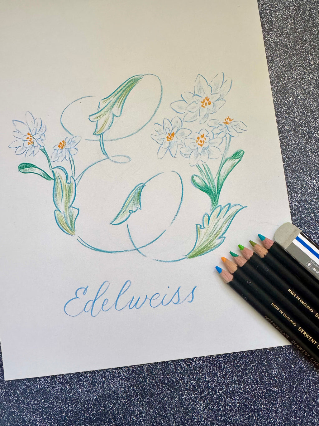 Initials Monogram Design Service - Colored Pencil & Watercolor on 100% Cotton Paper